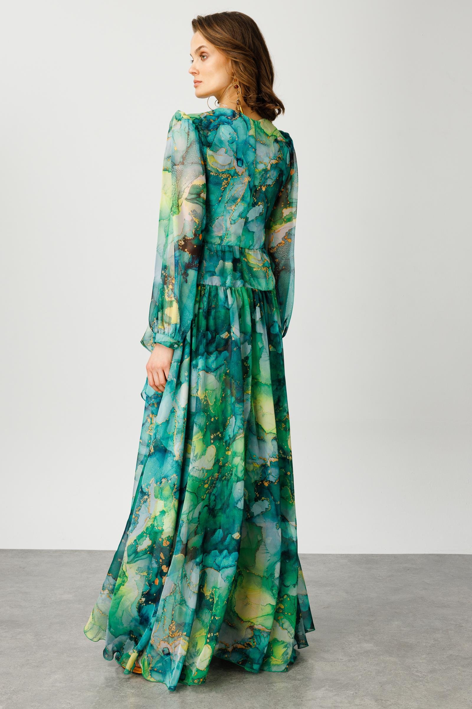 Modailgi  Pliseli Volan Detaylı Elbise Yeşil