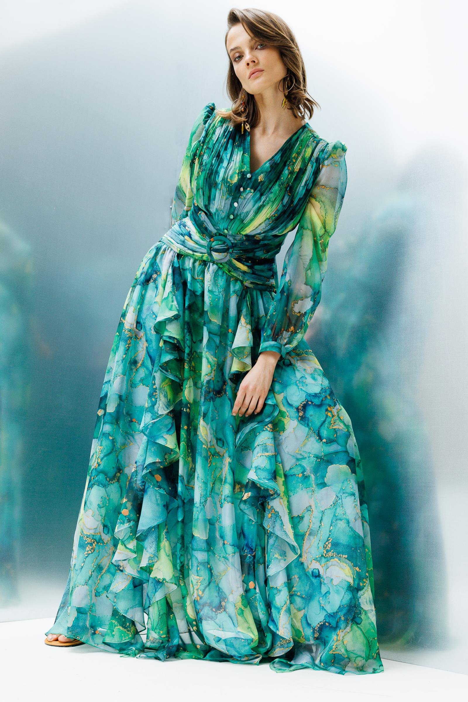 Modailgi  Pliseli Volan Detaylı Elbise Yeşil