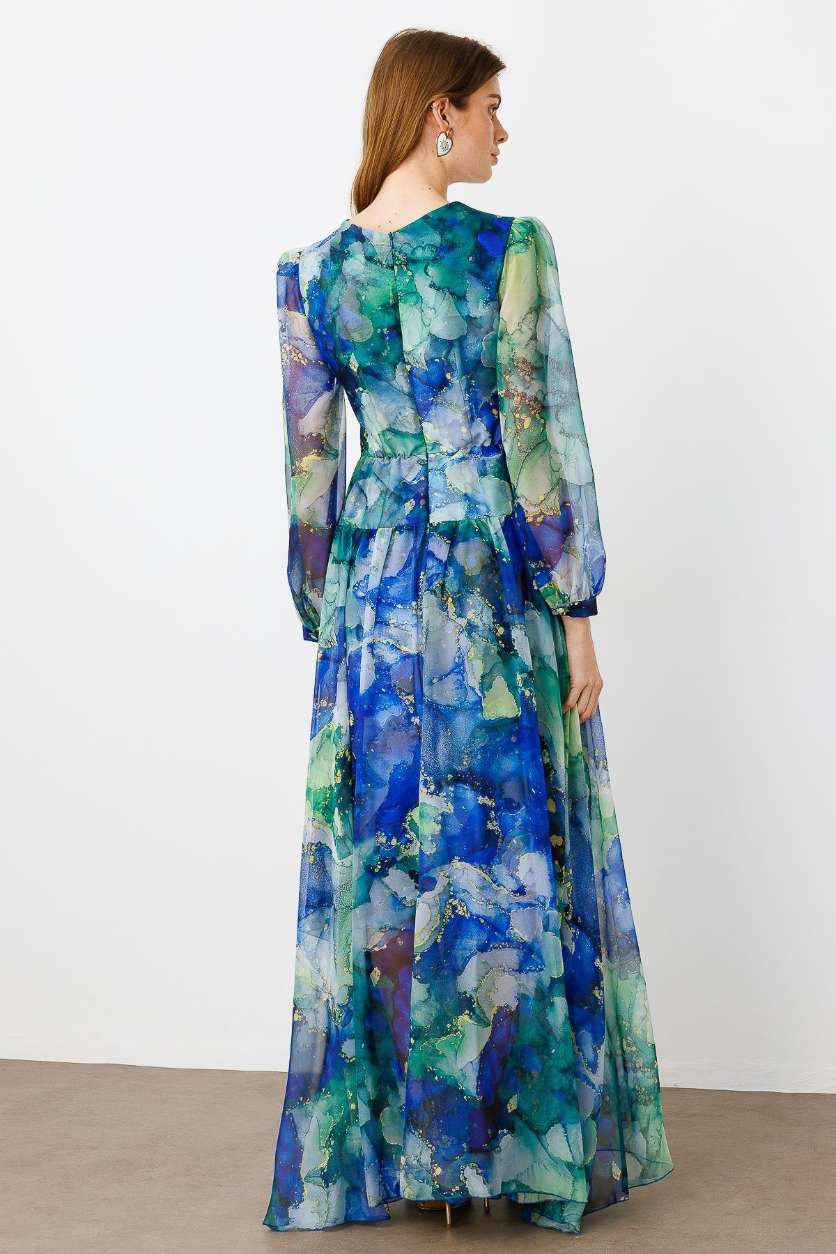 Modailgi  Pliseli Volan Detaylı Elbise Saks