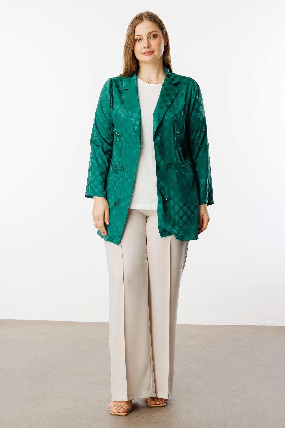 Modailgi  Puan Jakarlı Beli Büzgülü İkili Takım Yeşil