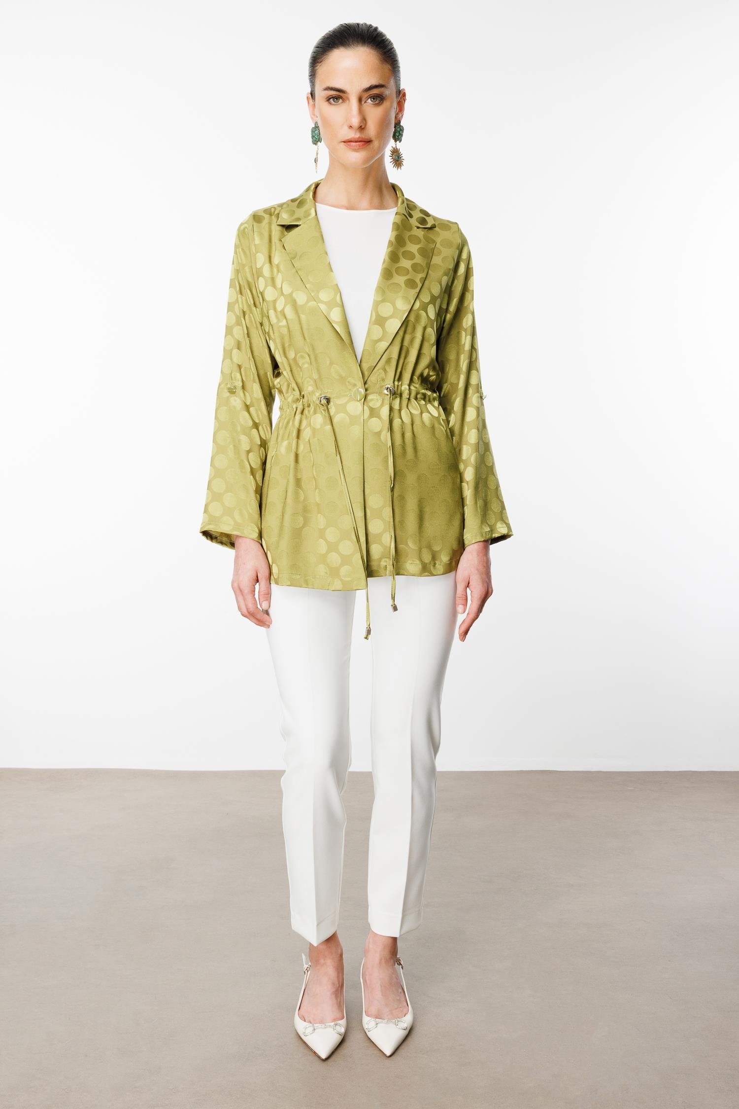 Modailgi  Puan Jakarlı Beli Büzgülü İkili Takım Olive