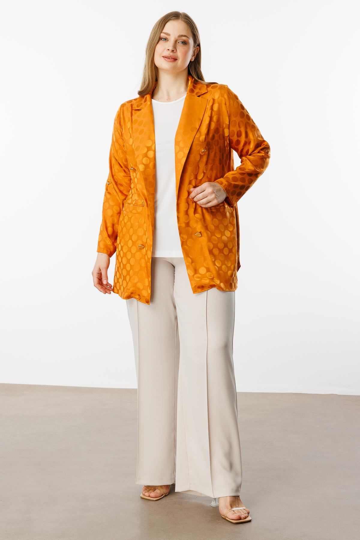 Modailgi  Puan Jakarlı Beli Büzgülü İkili Takım Orange