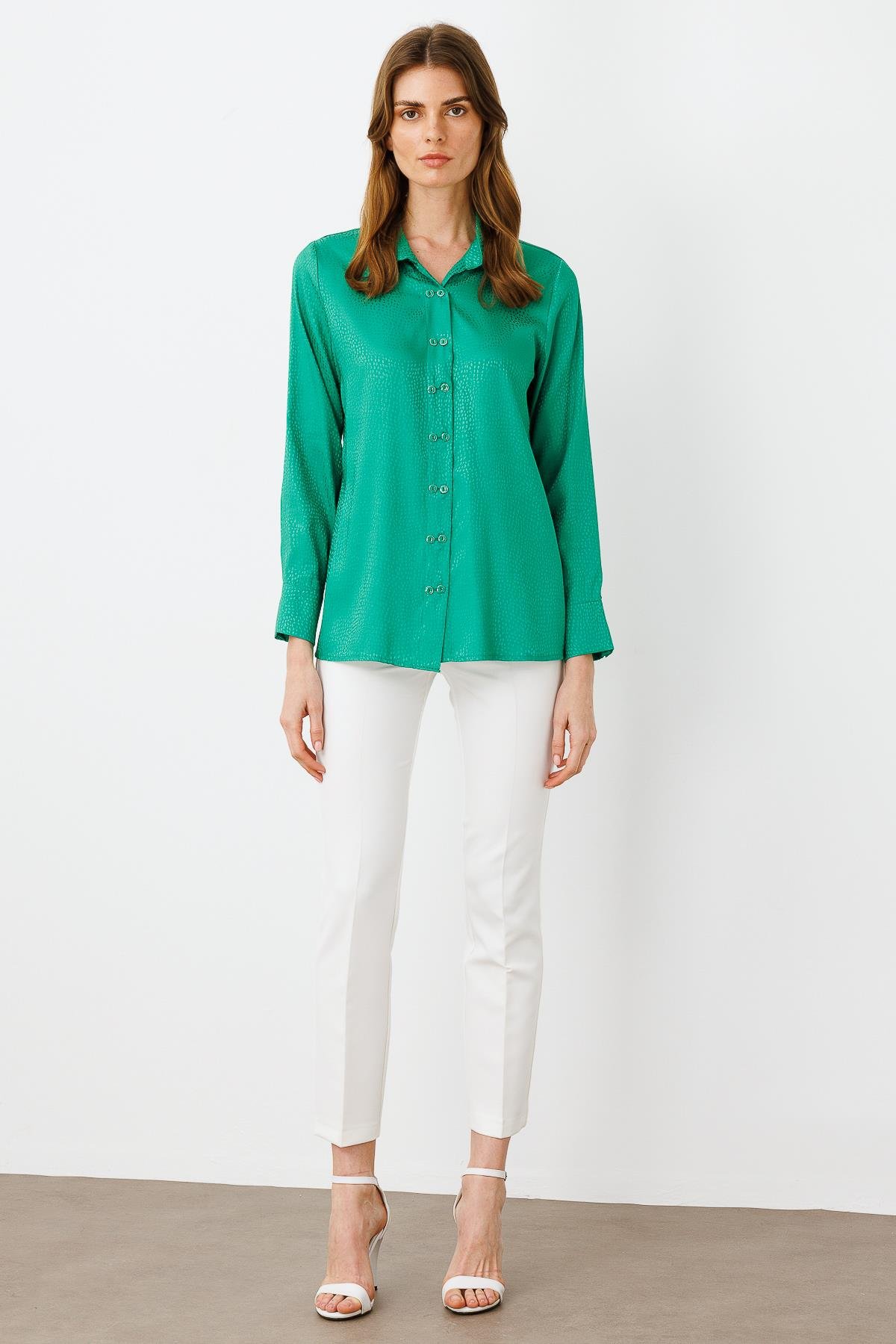 Modailgi  Puan Jakarlı Çift Düğmeli Gömlek Yeşil
