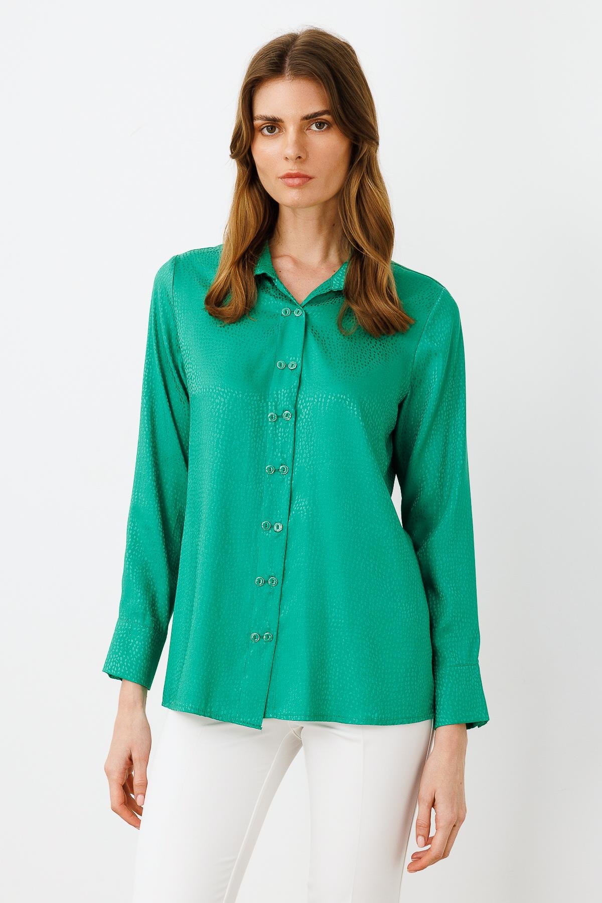 Modailgi  Puan Jakarlı Çift Düğmeli Gömlek Yeşil