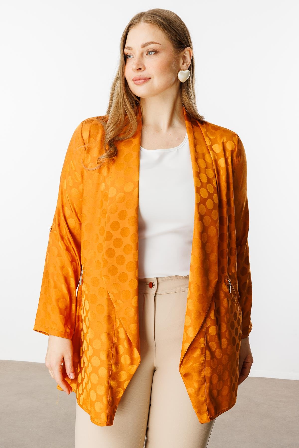 Modailgi  Puan Jakarlı Şal Yaka İkili Takım Orange