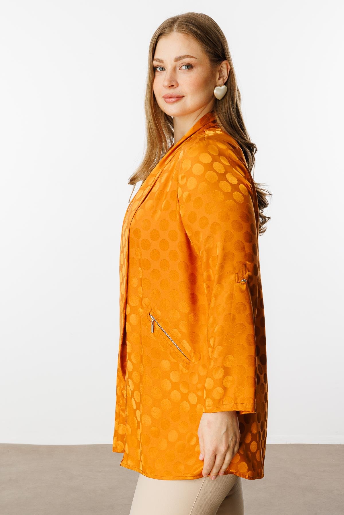 Modailgi  Puan Jakarlı Şal Yaka İkili Takım Orange