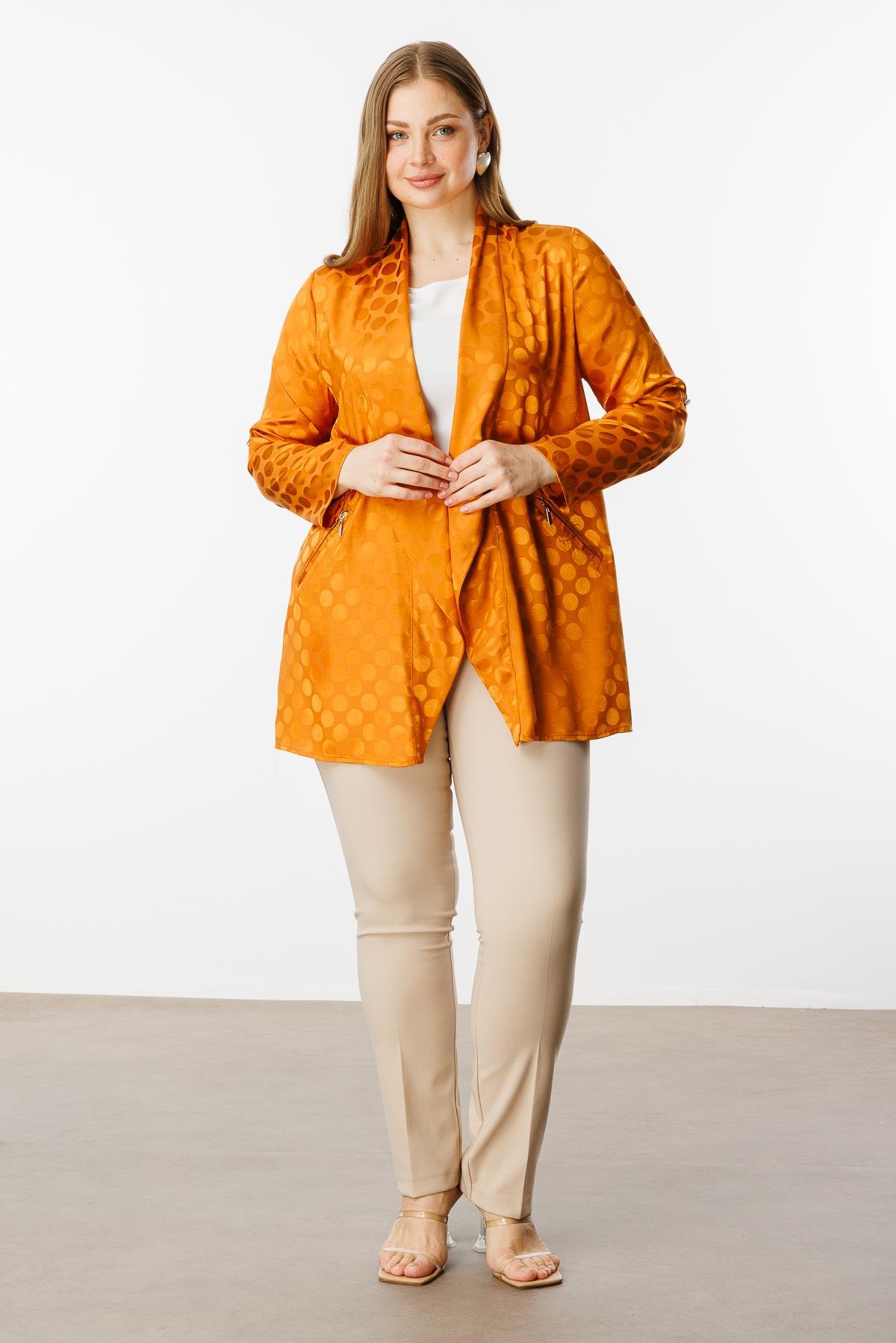 Modailgi  Puan Jakarlı Şal Yaka İkili Takım Orange