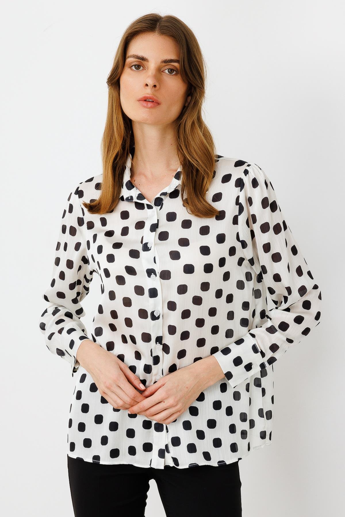 Modailgi  Puanlı Oversize Saten Gömlek Siyah