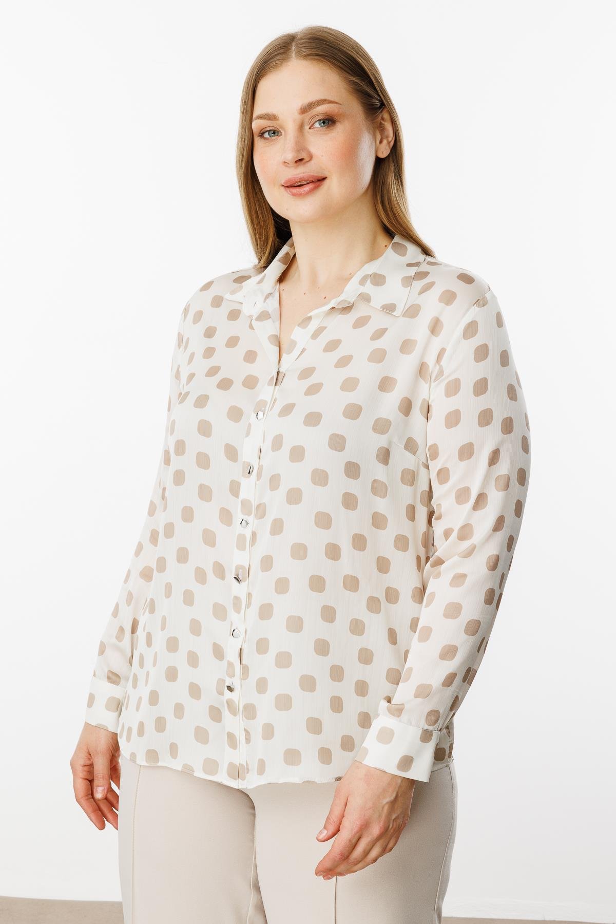 Modailgi  Puanlı Oversize Saten Gömlek Taş