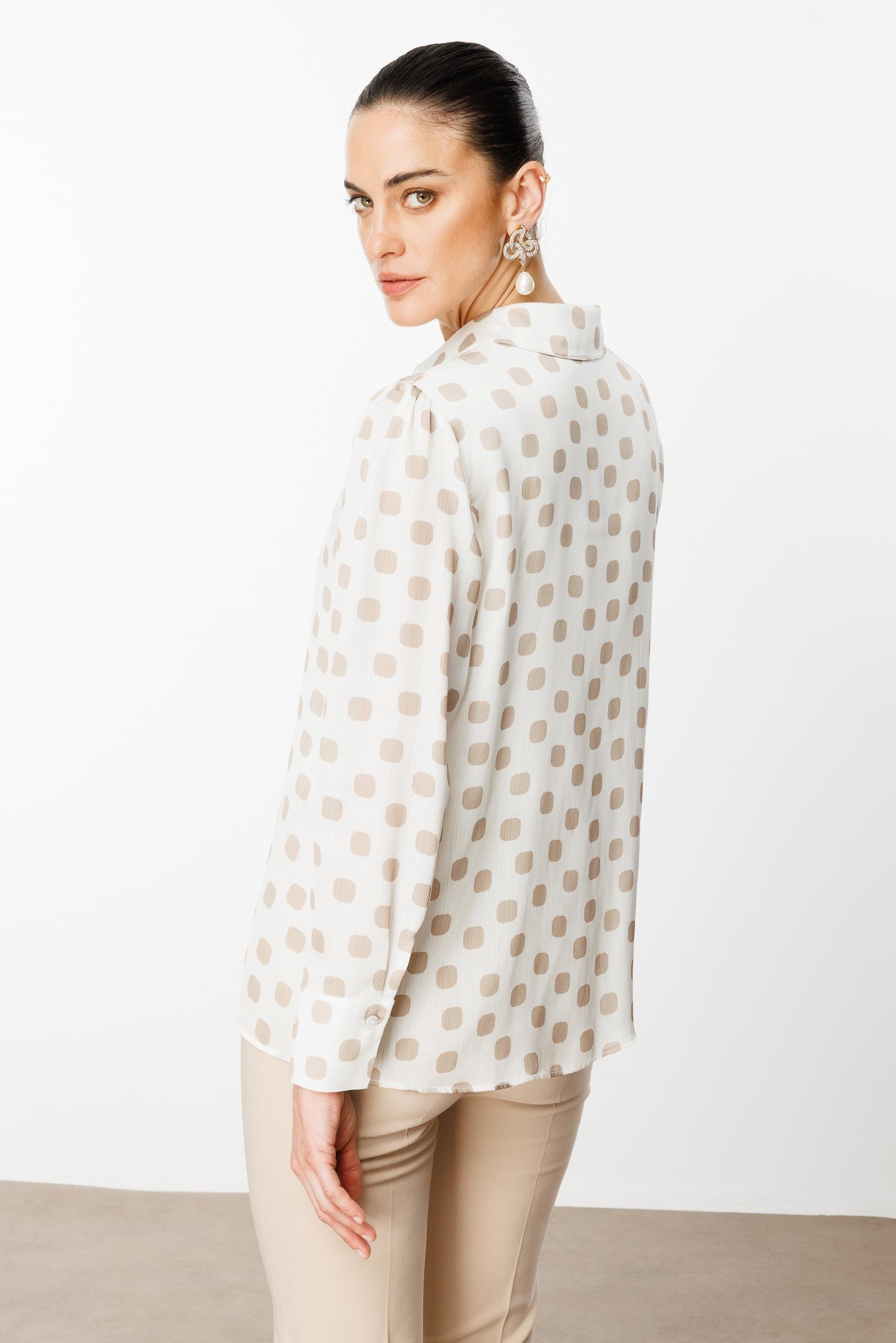 Modailgi  Puanlı Oversize Saten Gömlek Taş