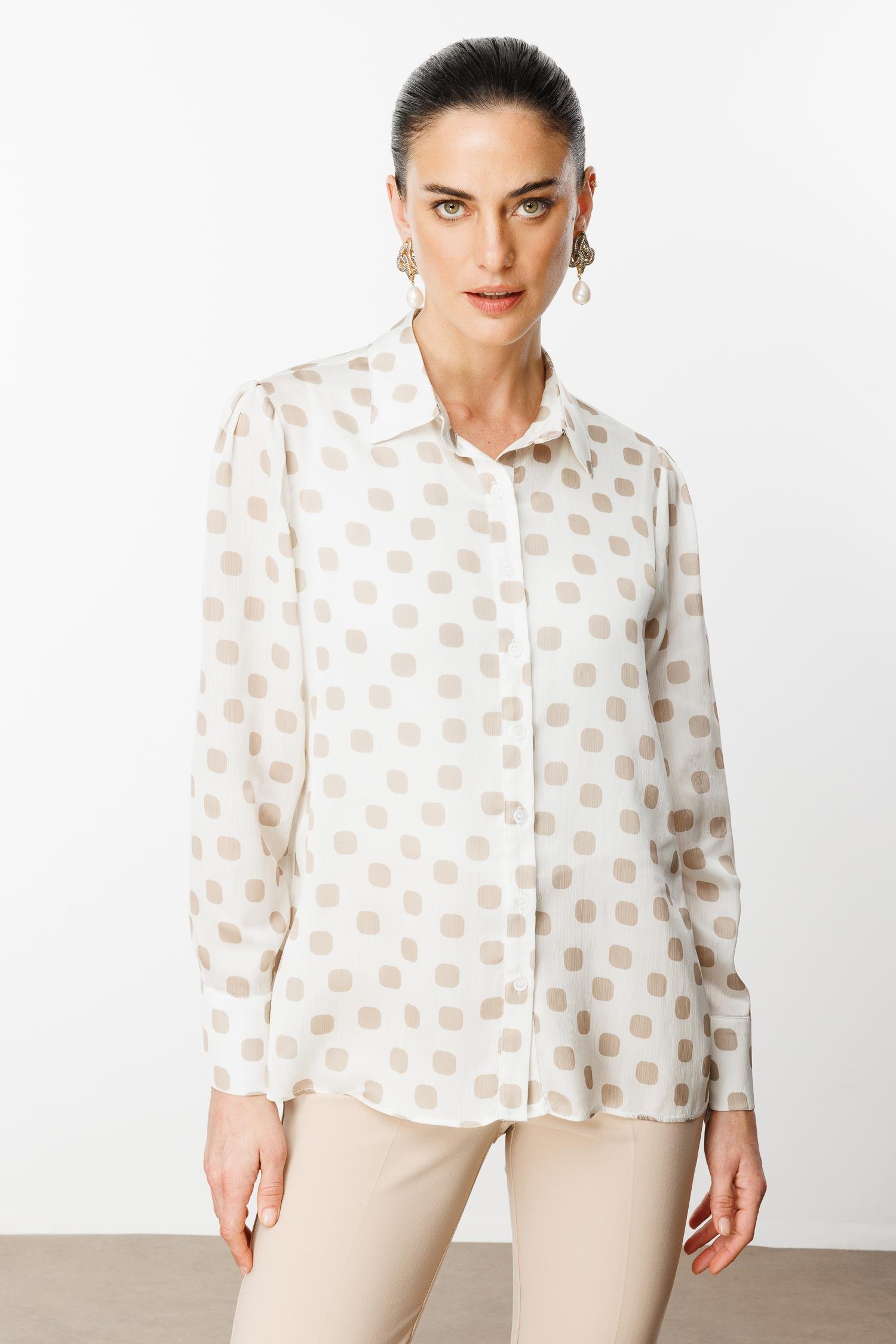 Modailgi  Puanlı Oversize Saten Gömlek Taş