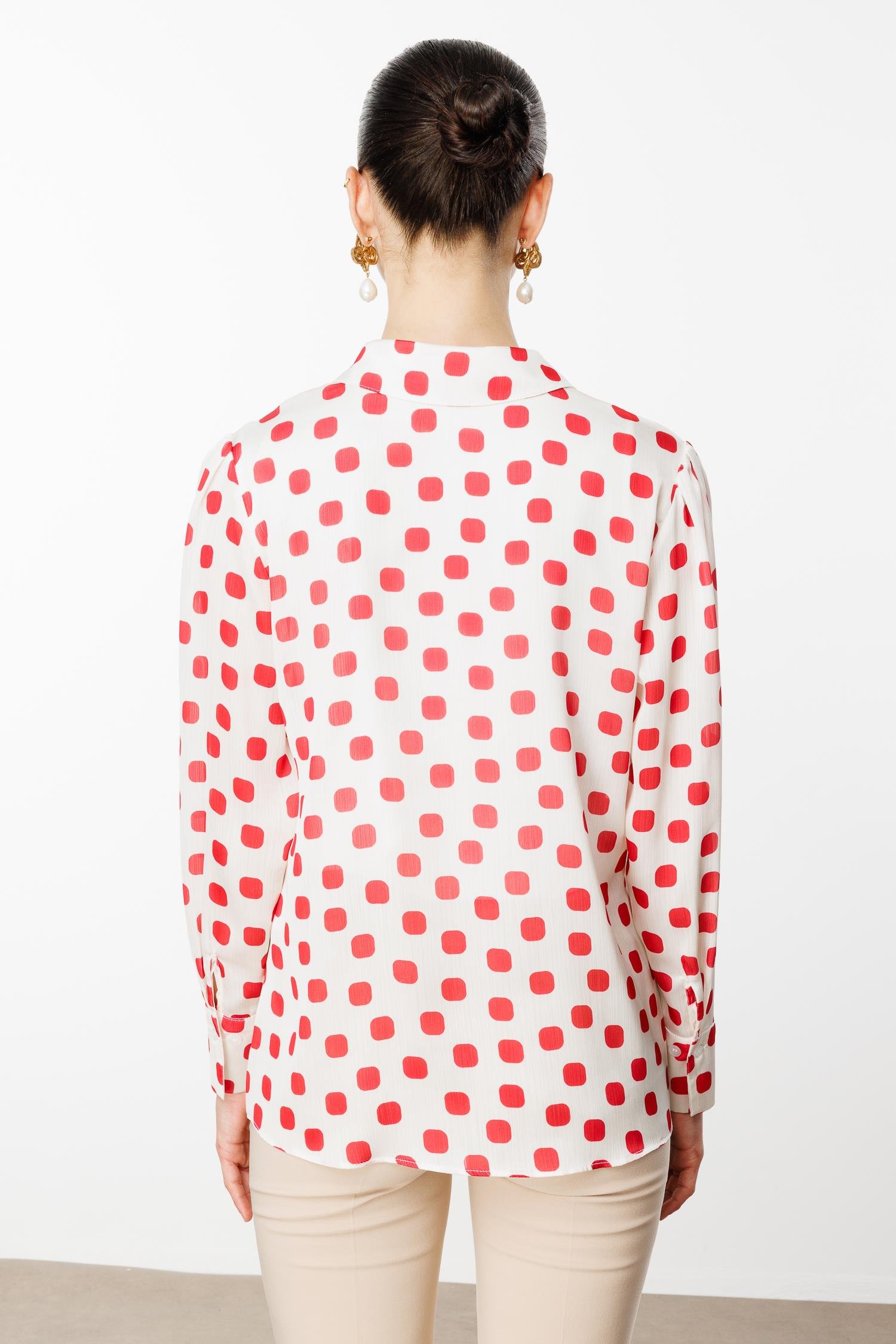 Modailgi  Puanlı Oversize Saten Gömlek Kırmızı
