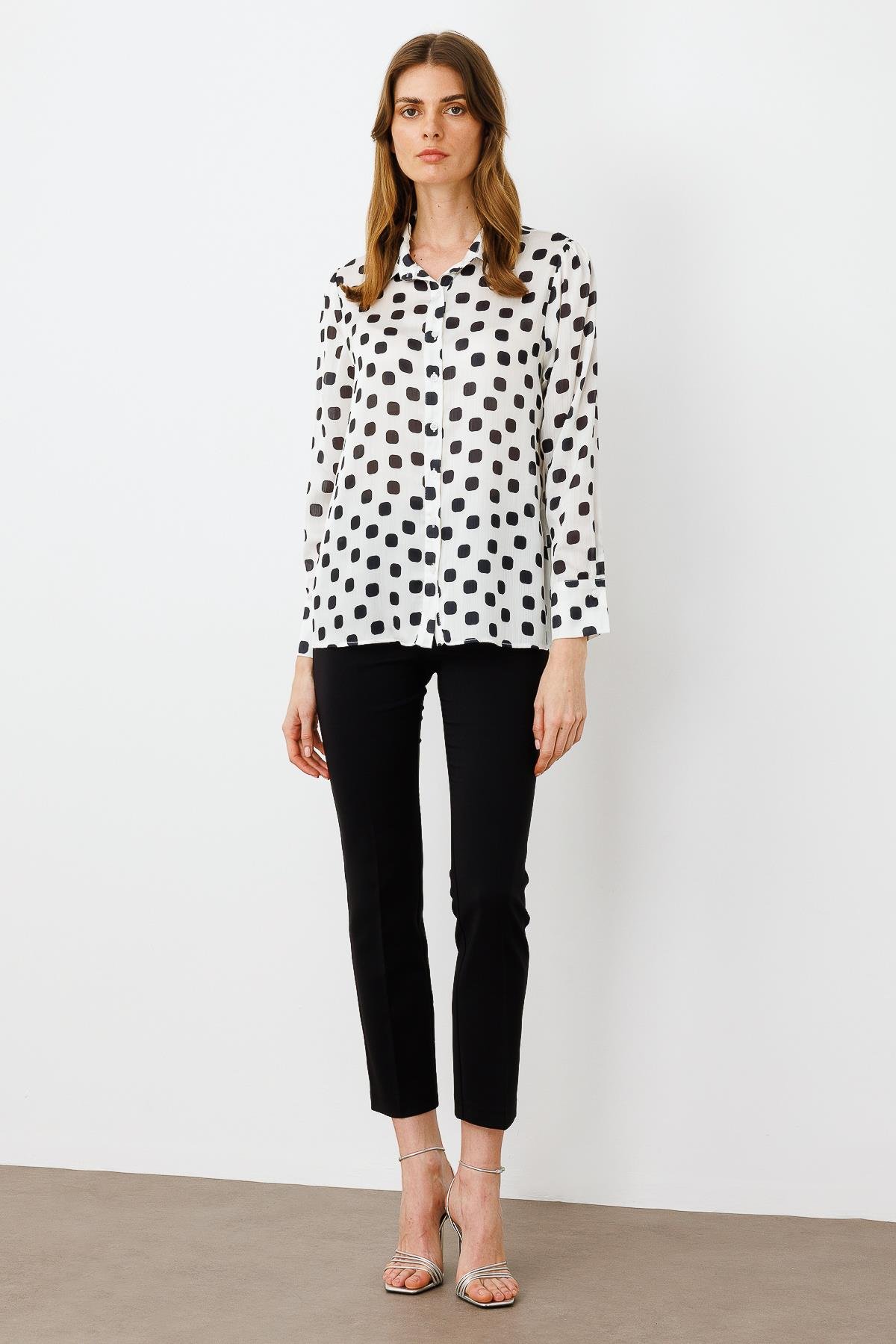 Modailgi  Puanlı Oversize Saten Gömlek Siyah