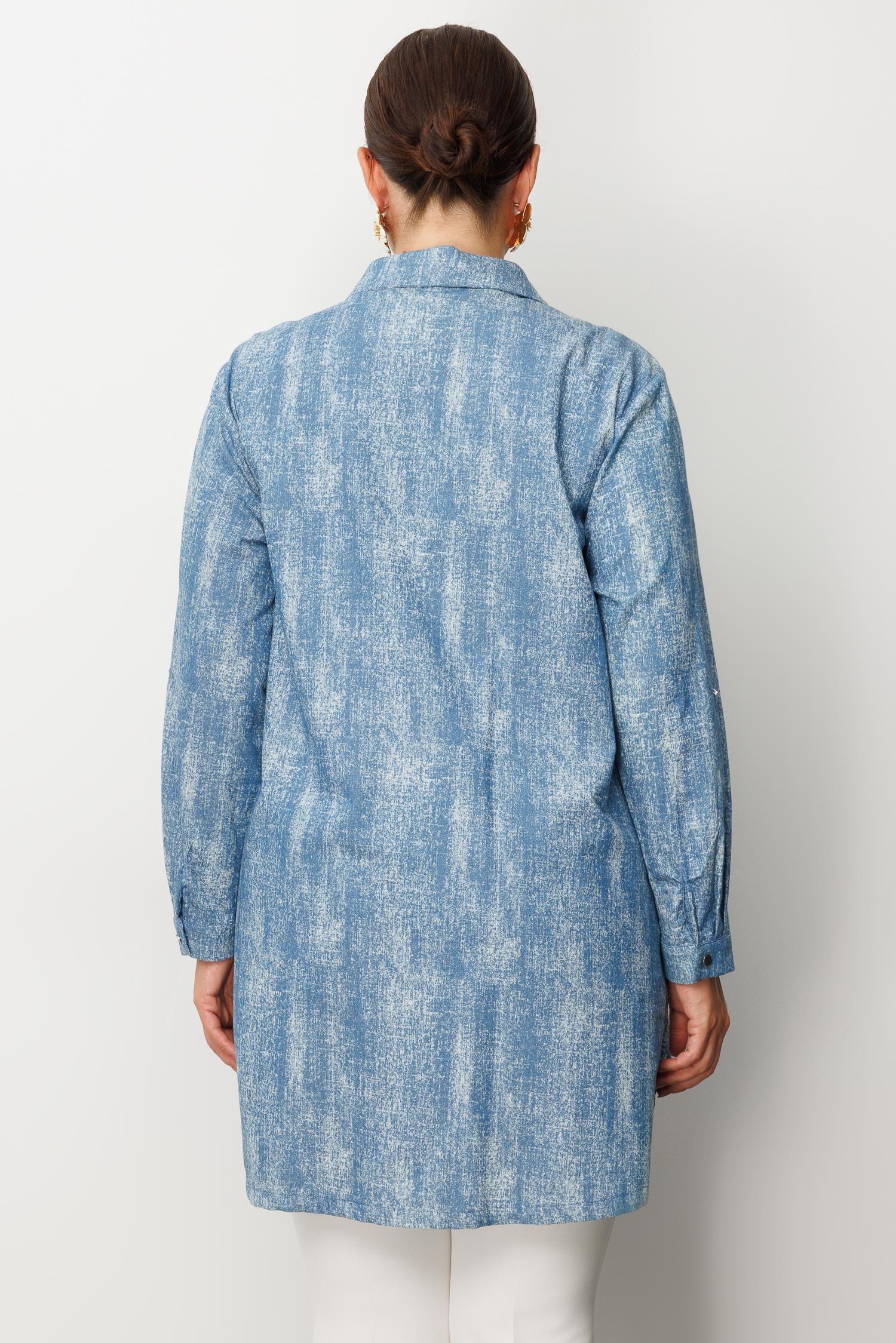Modailgi  Pullu Nakışlı Tencel Tunik İndigo
