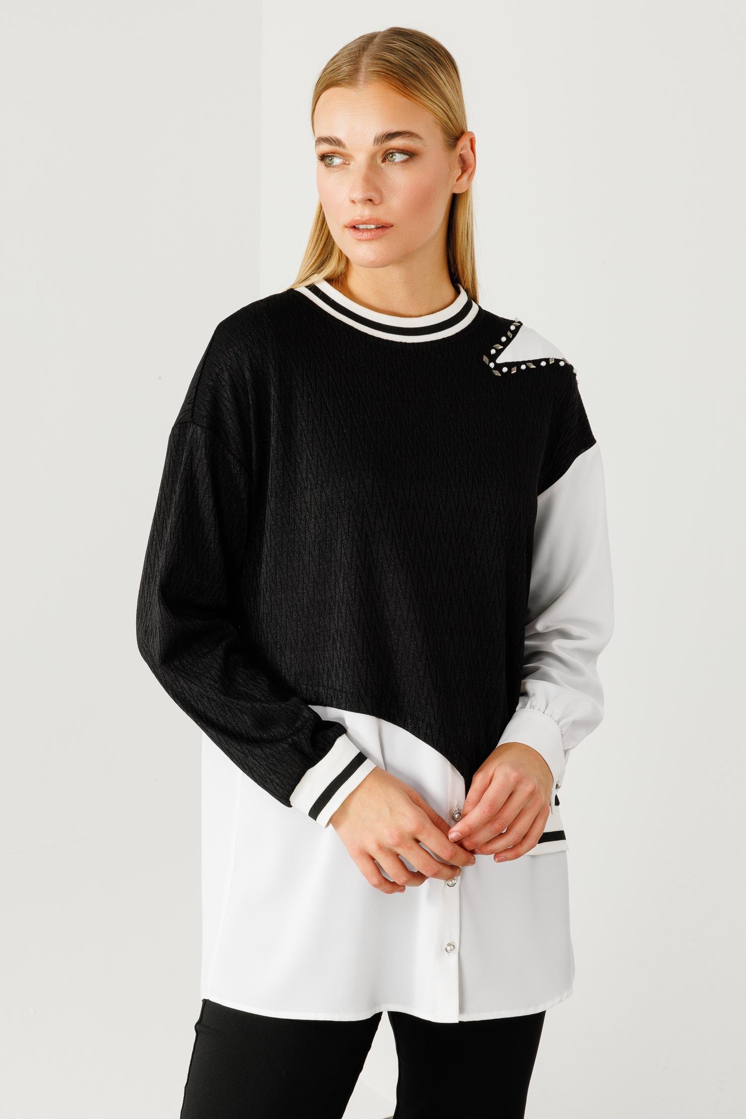 Modailgi  Ribana Detaylı Asimetrik Tunik Siyah