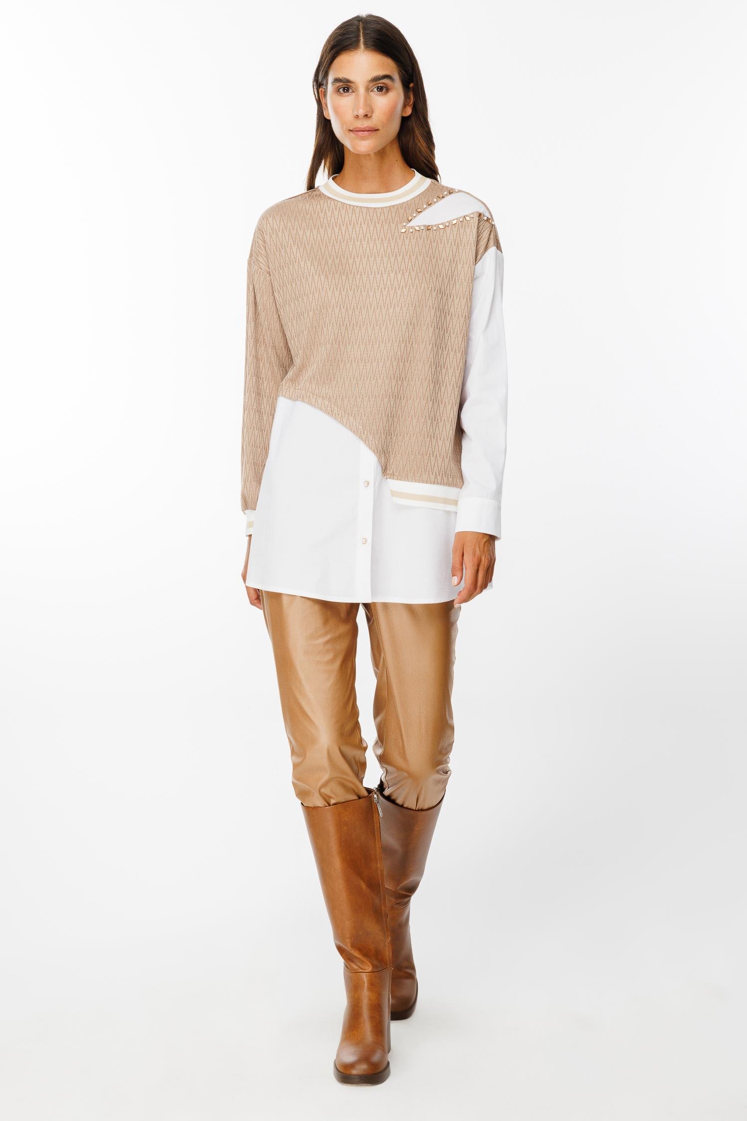 Modailgi  Ribana Detaylı Asimetrik Tunik Camel