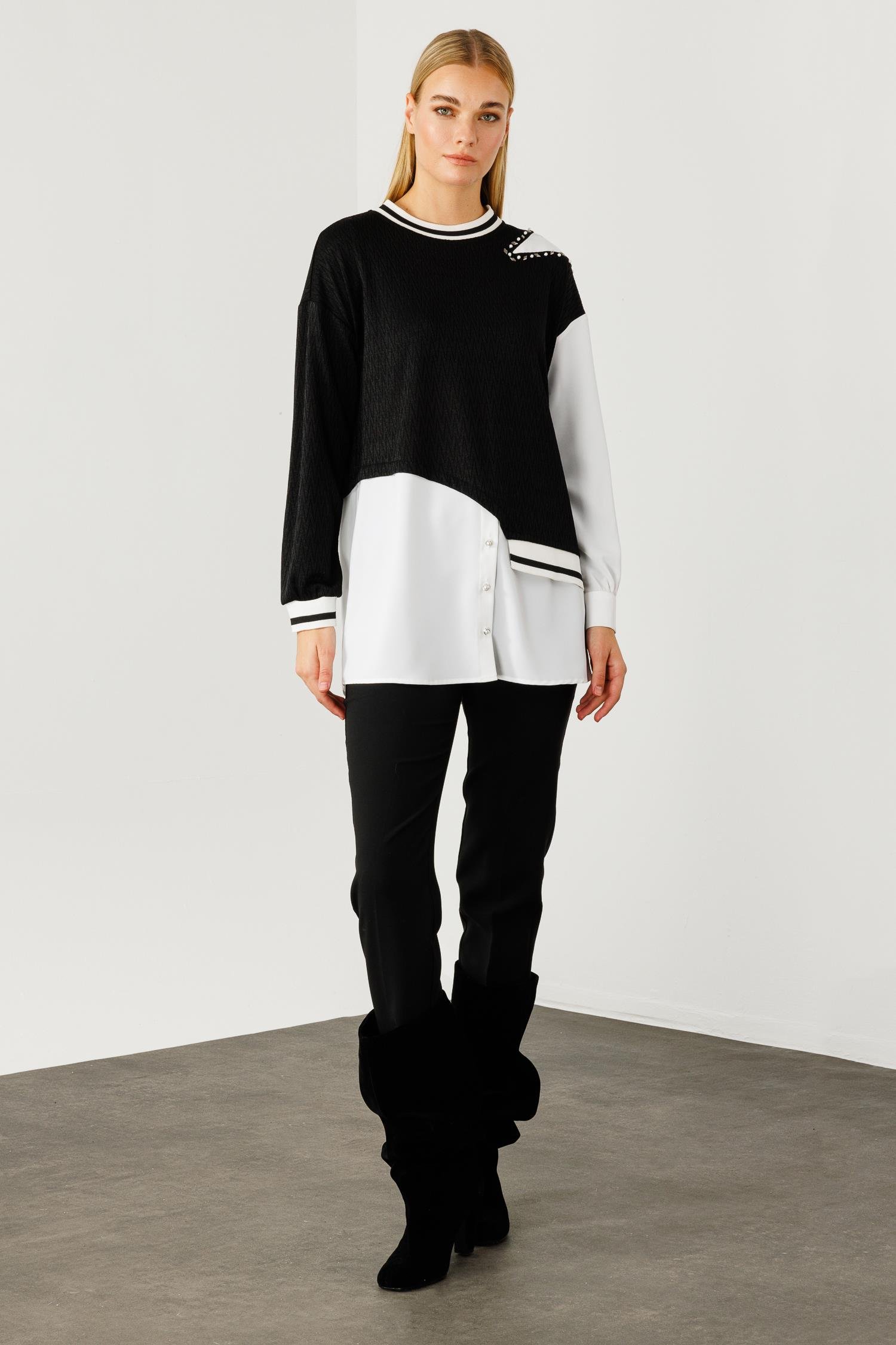 Modailgi  Ribana Detaylı Asimetrik Tunik Siyah