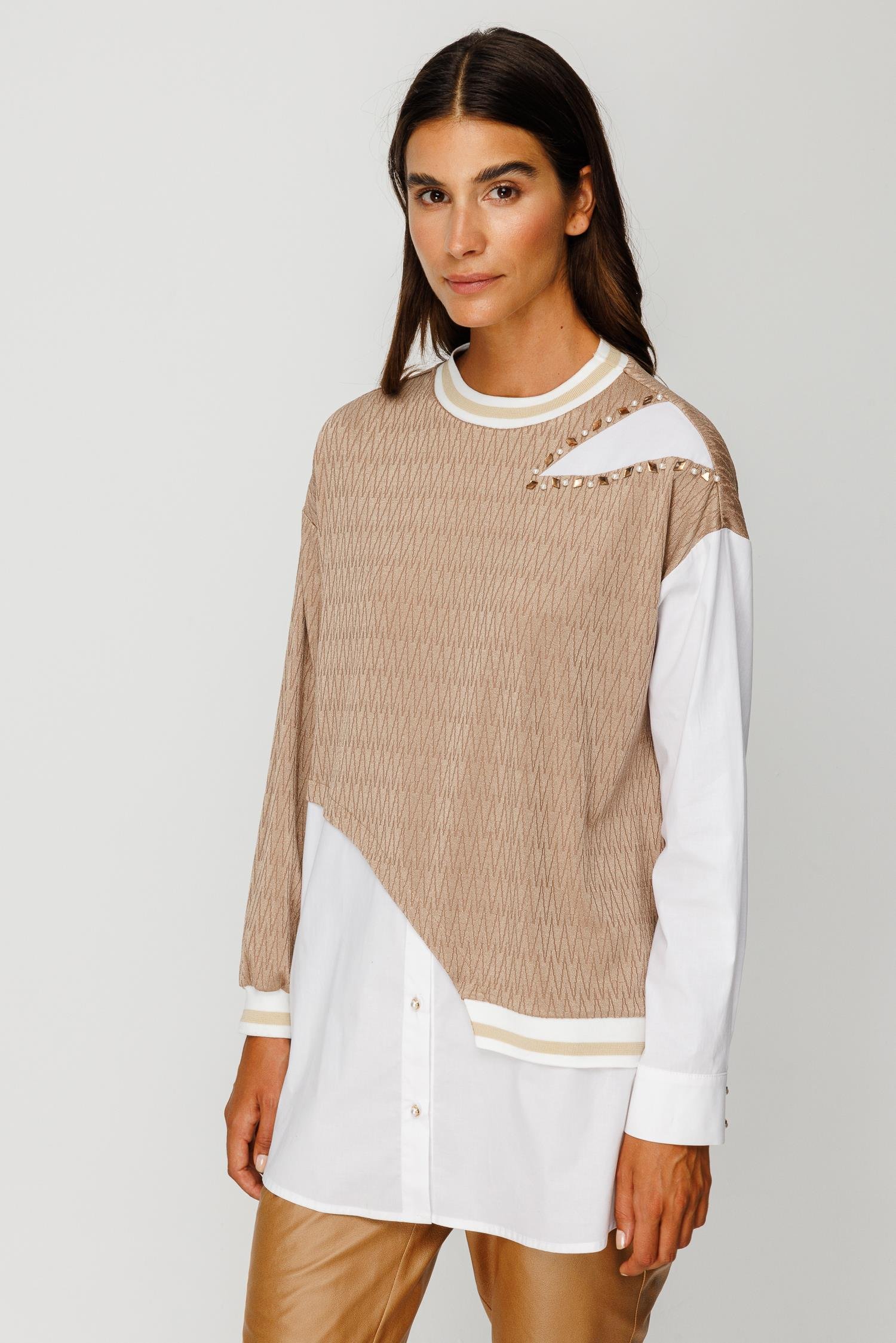 Modailgi  Ribana Detaylı Asimetrik Tunik Camel