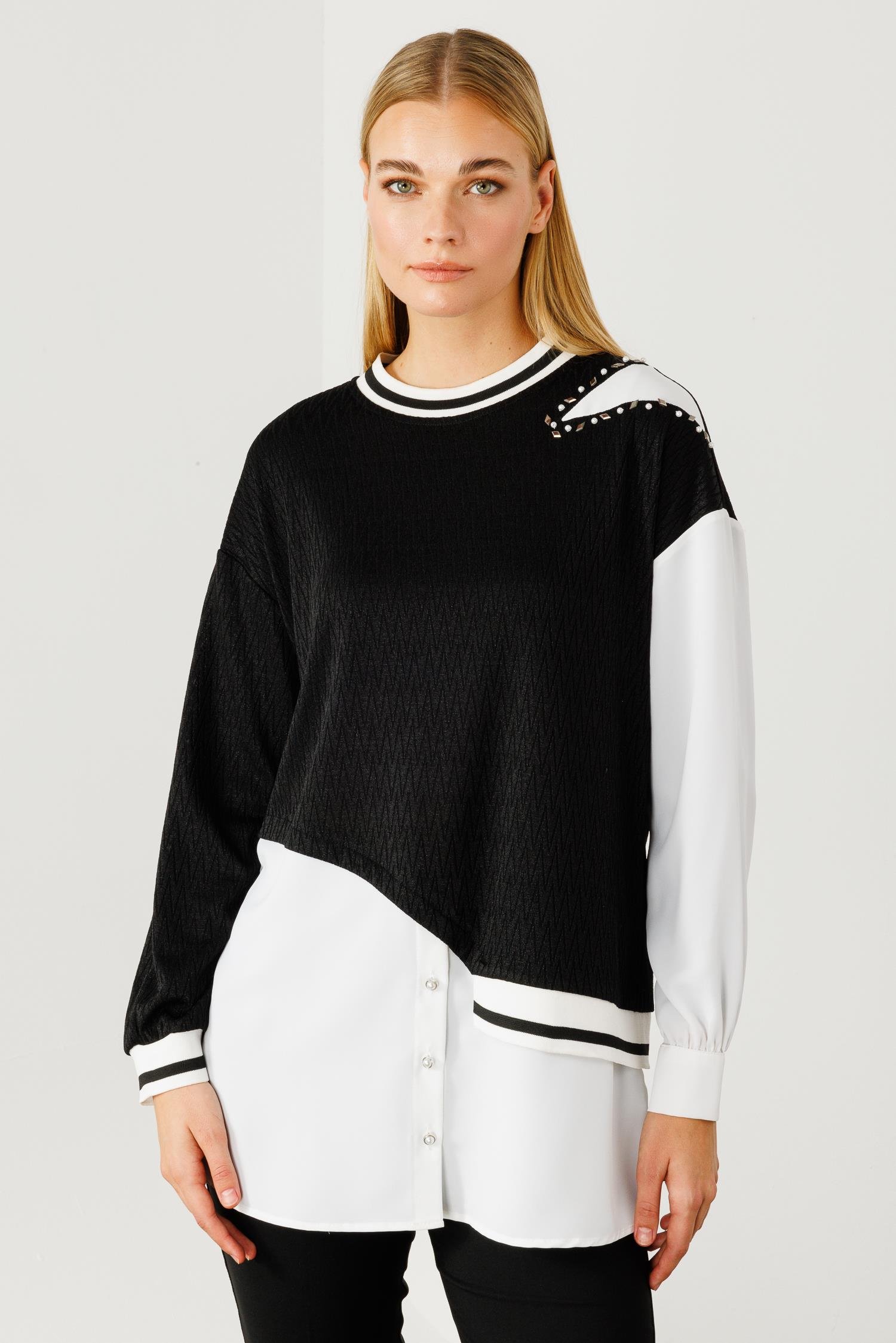 Modailgi  Ribana Detaylı Asimetrik Tunik Siyah