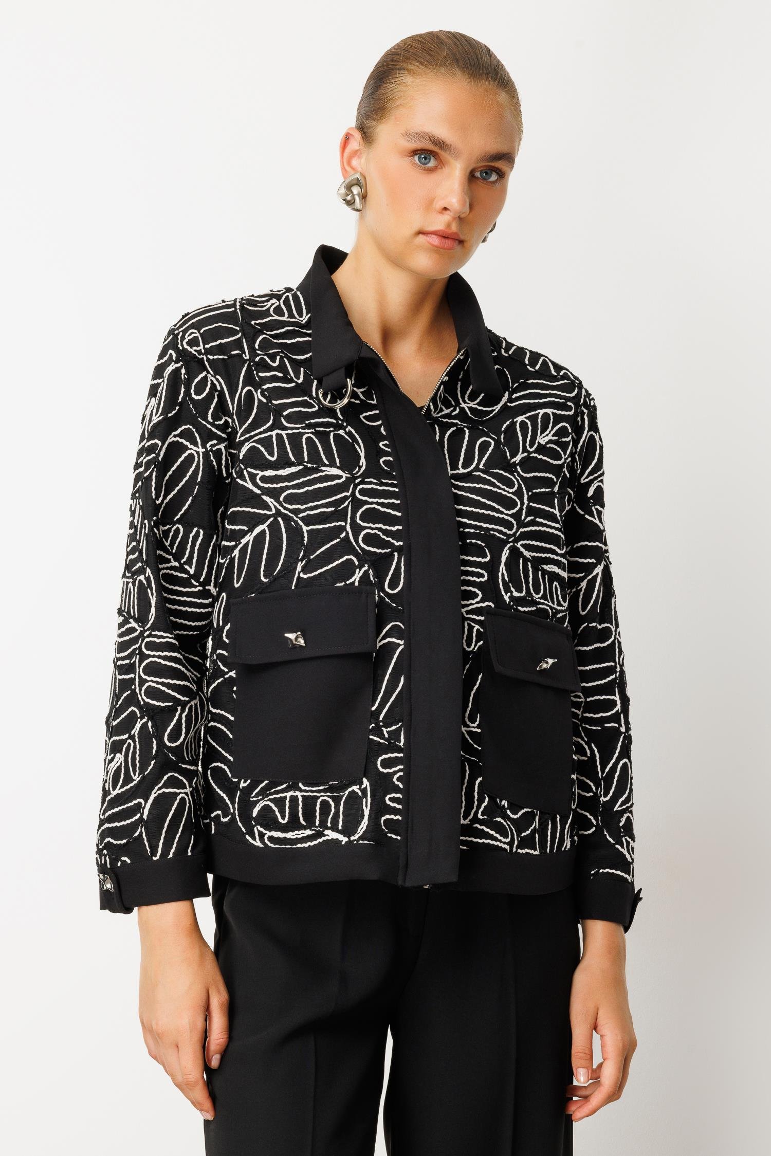 Modailgi  Ribana Detaylı İçlik Kaplamalı Düğme Kapamalı Kordone Ceket Siyah