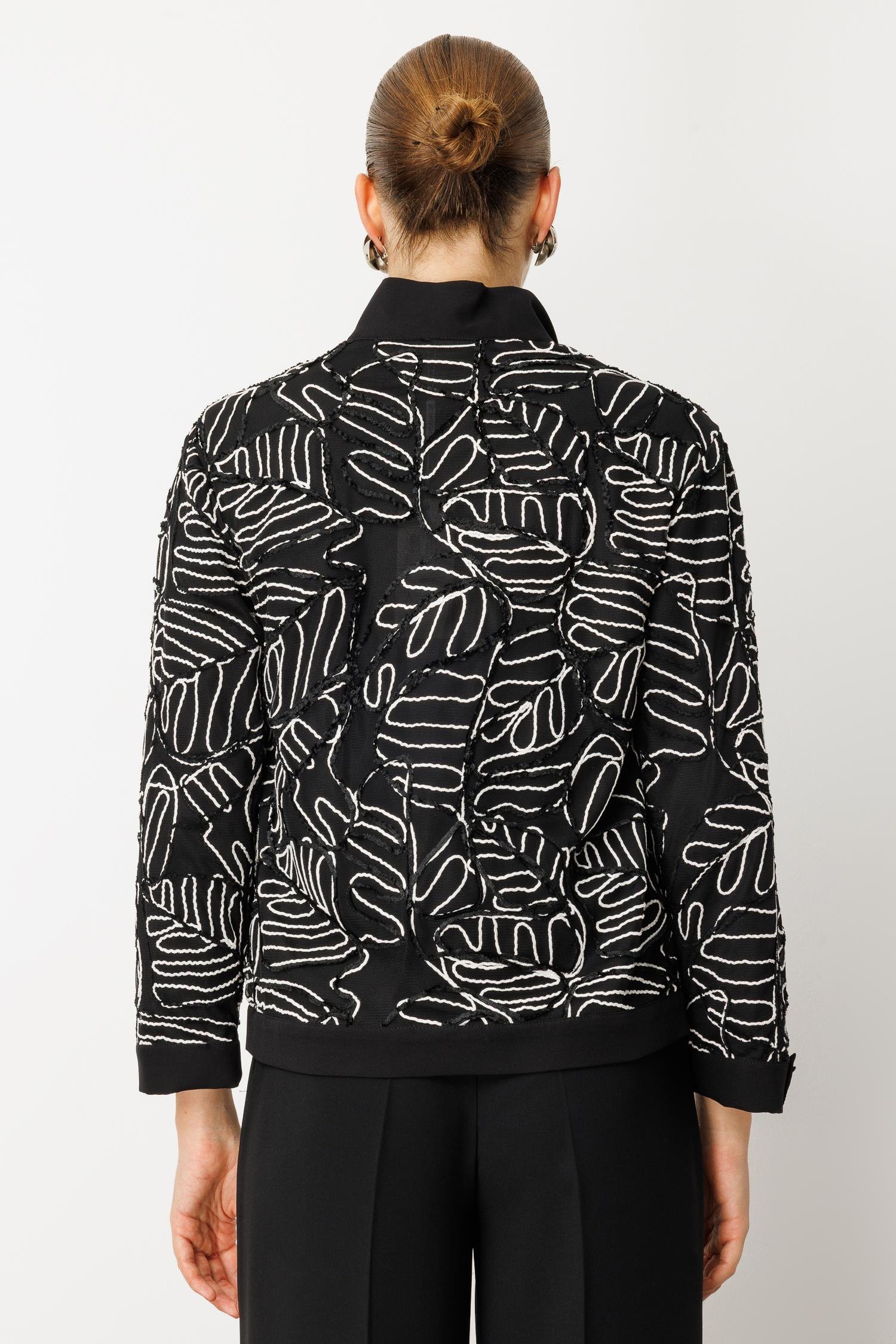 Modailgi  Ribana Detaylı İçlik Kaplamalı Düğme Kapamalı Kordone Ceket Siyah