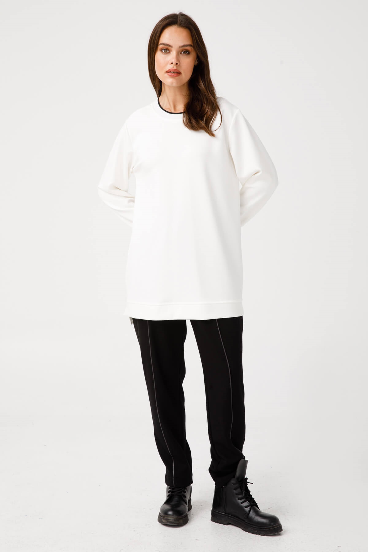 Modailgi  Ribanalı Basic Tunik Ekru