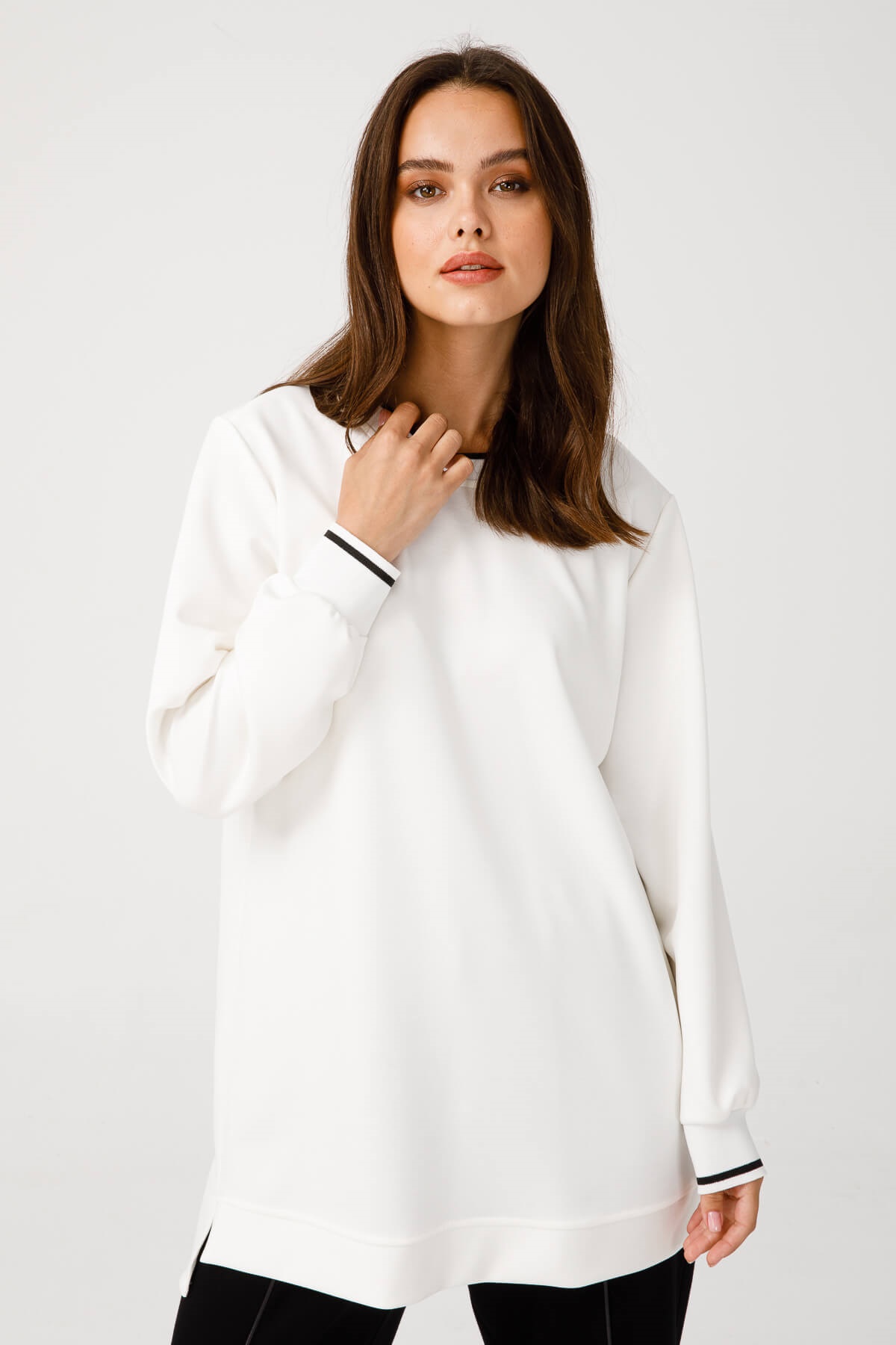 Modailgi  Ribanalı Basic Tunik Ekru