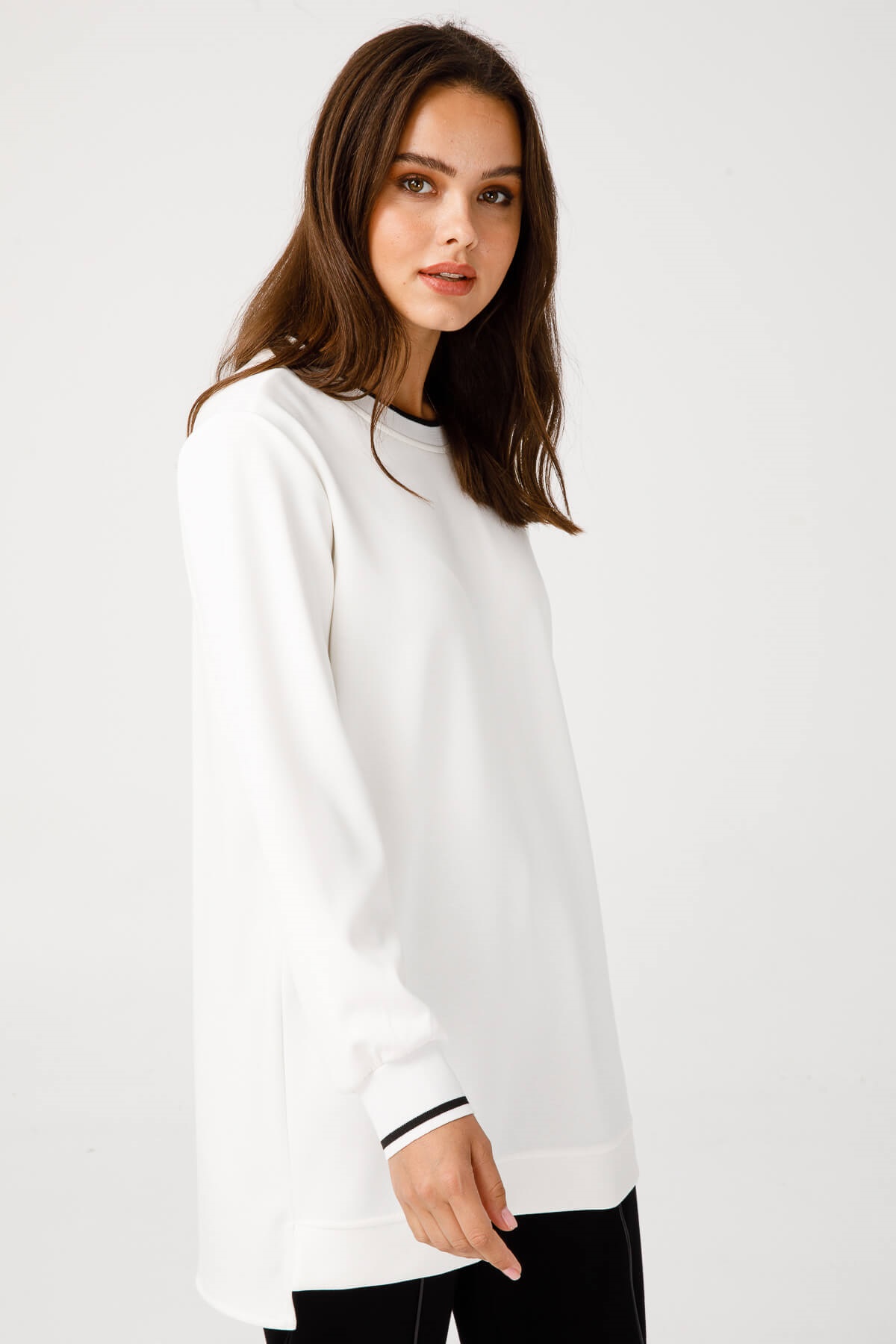 Modailgi  Ribanalı Basic Tunik Ekru