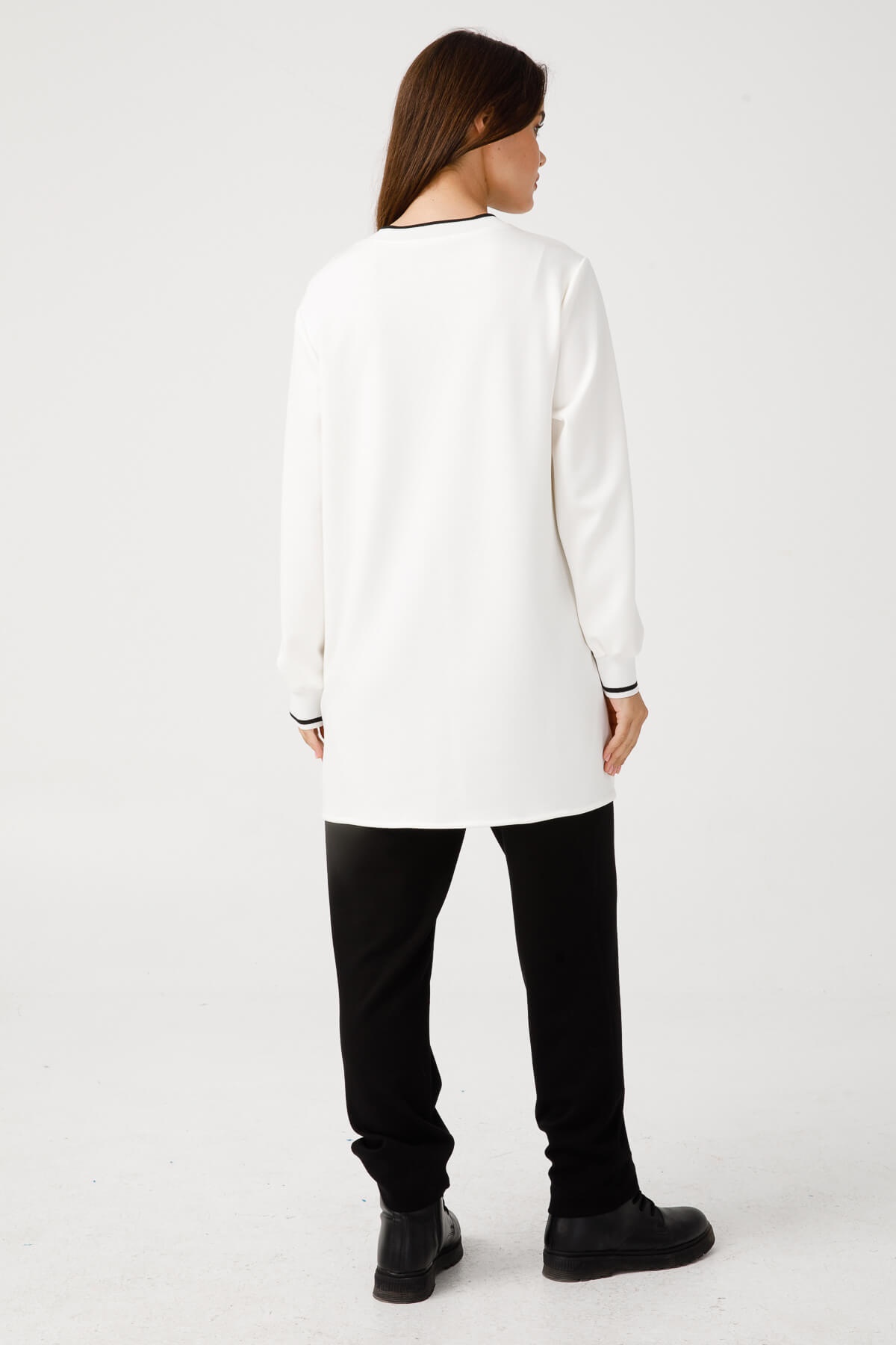 Modailgi  Ribanalı Basic Tunik Ekru