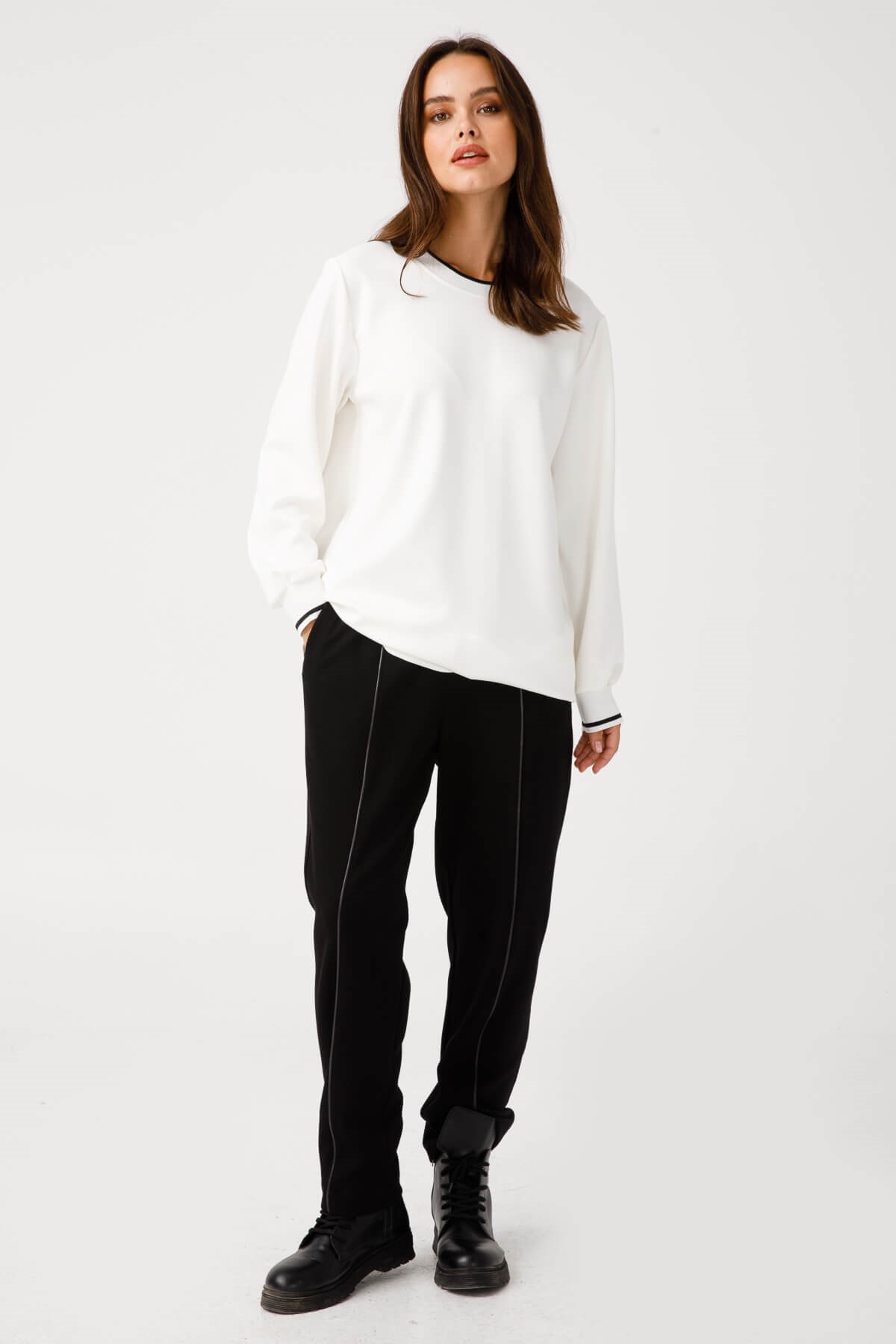 Modailgi  Ribanalı Basic Tunik Ekru