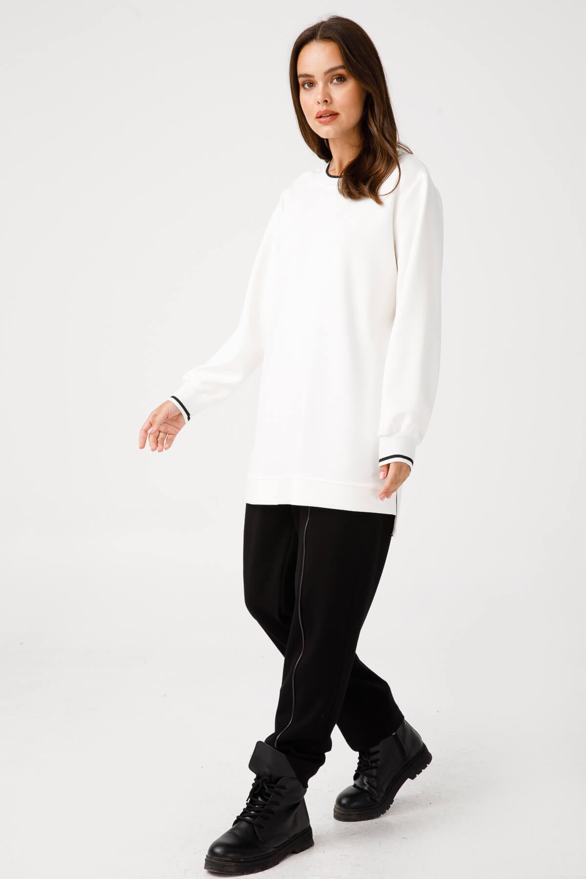 Modailgi  Ribanalı Basic Tunik Ekru