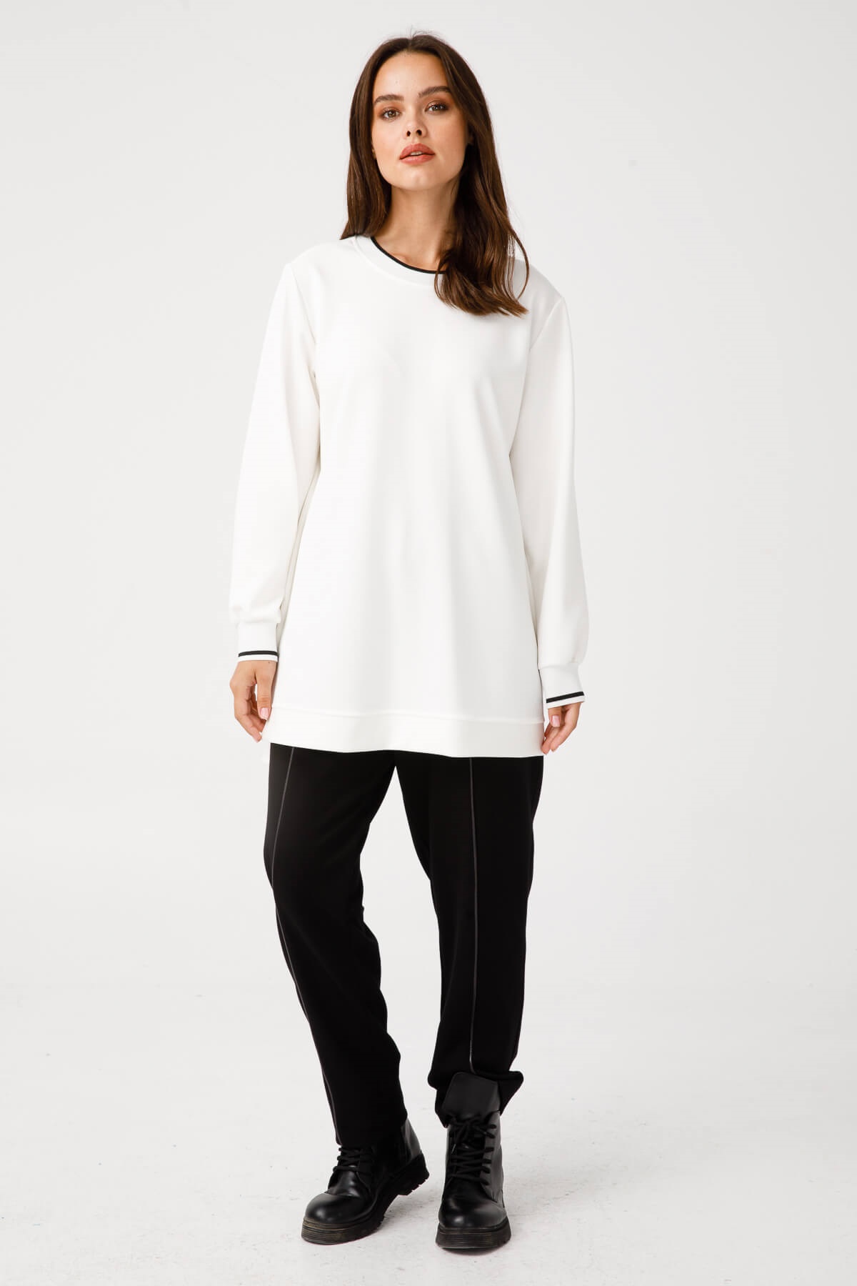 Modailgi  Ribanalı Basic Tunik Ekru