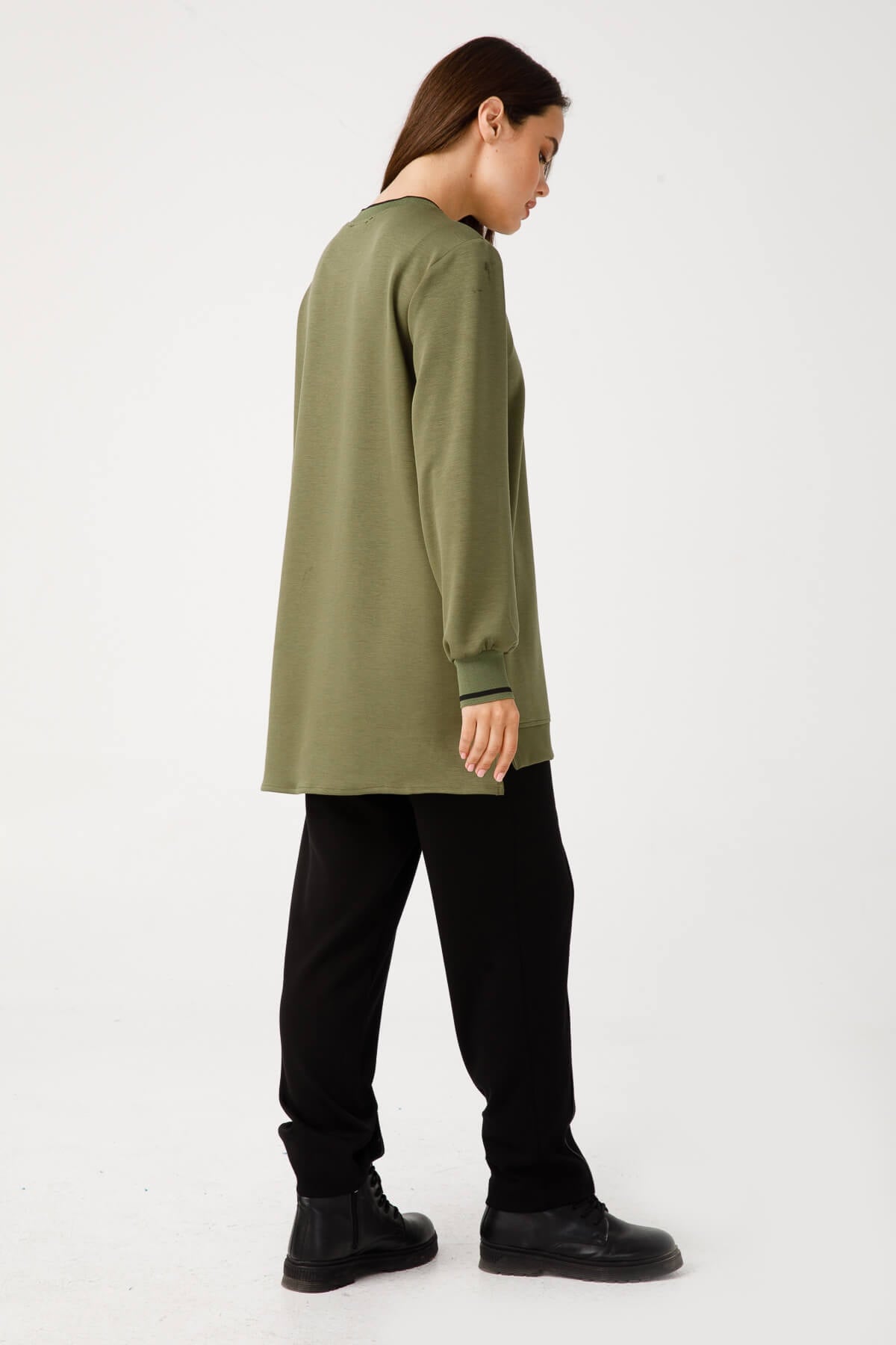Modailgi  Ribanalı Basic Tunik Haki