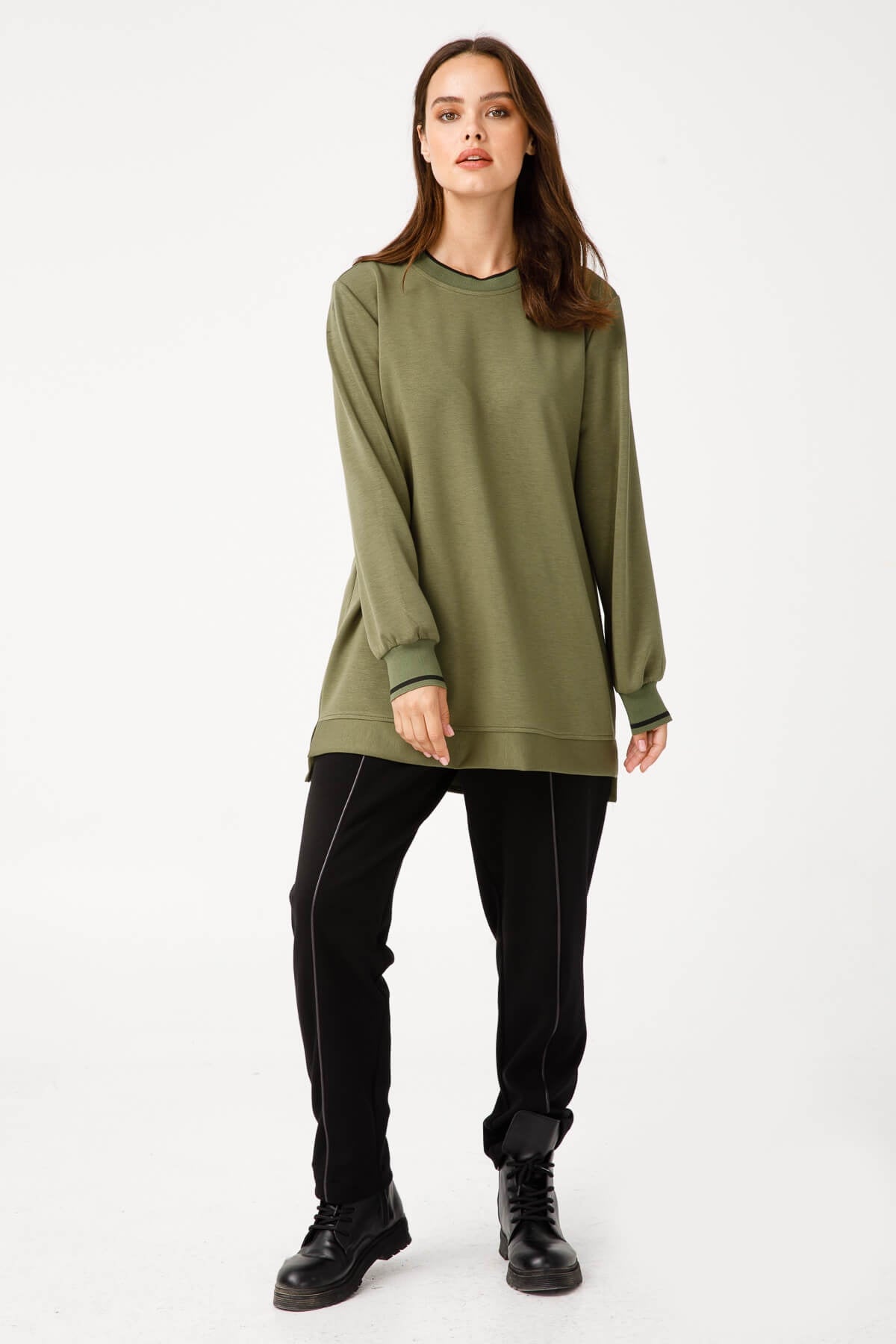 Modailgi  Ribanalı Basic Tunik Haki
