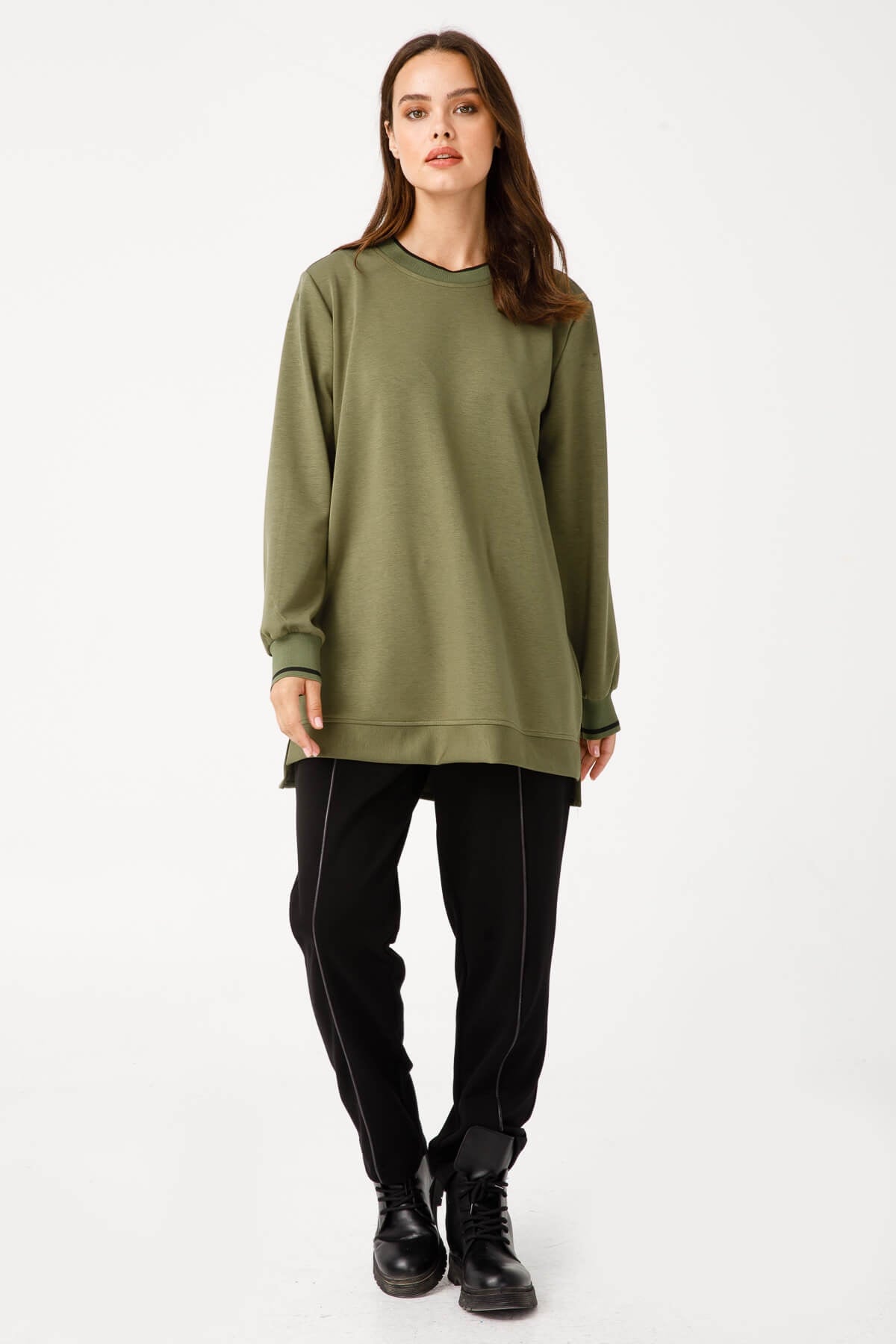 Modailgi  Ribanalı Basic Tunik Haki