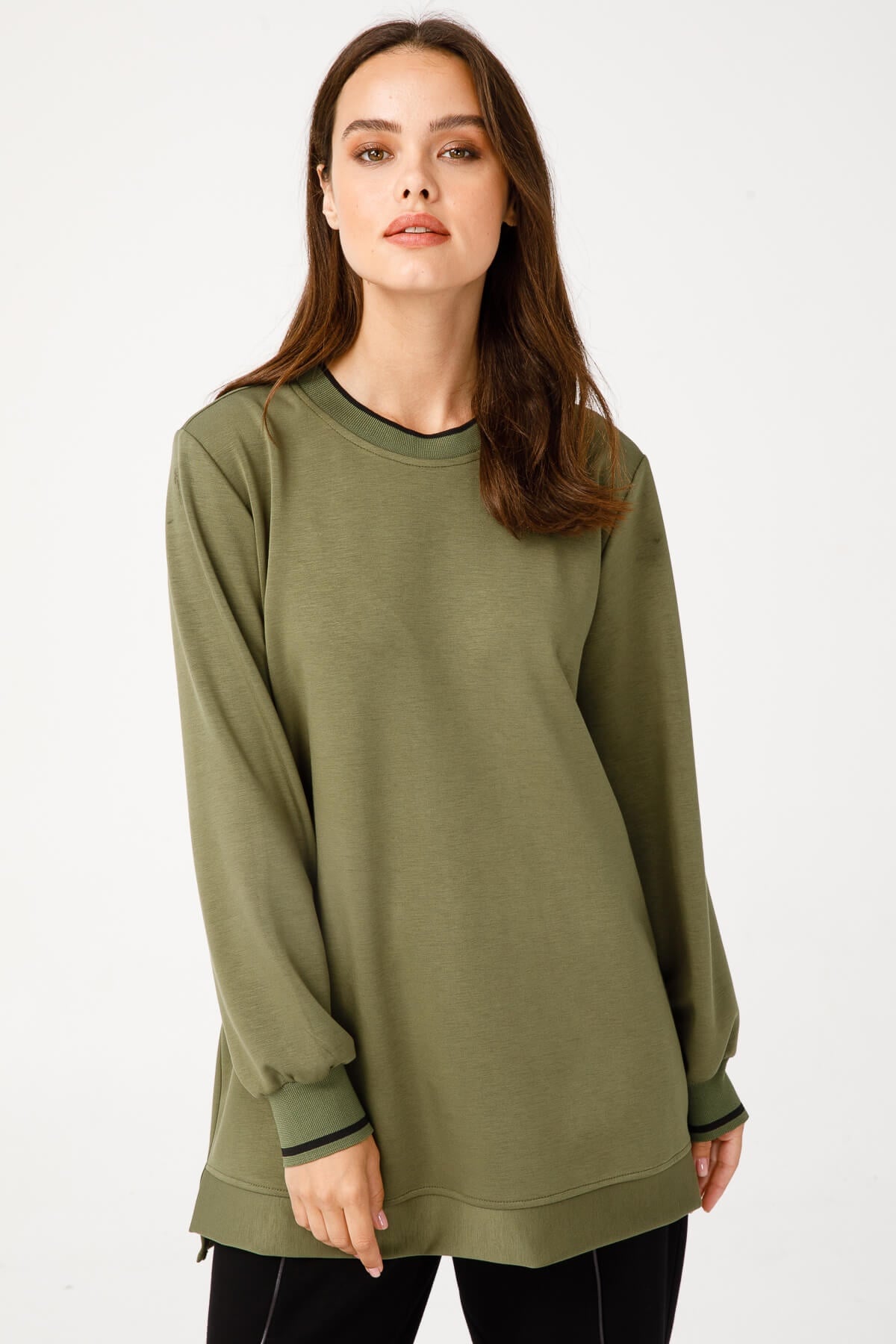 Modailgi  Ribanalı Basic Tunik Haki