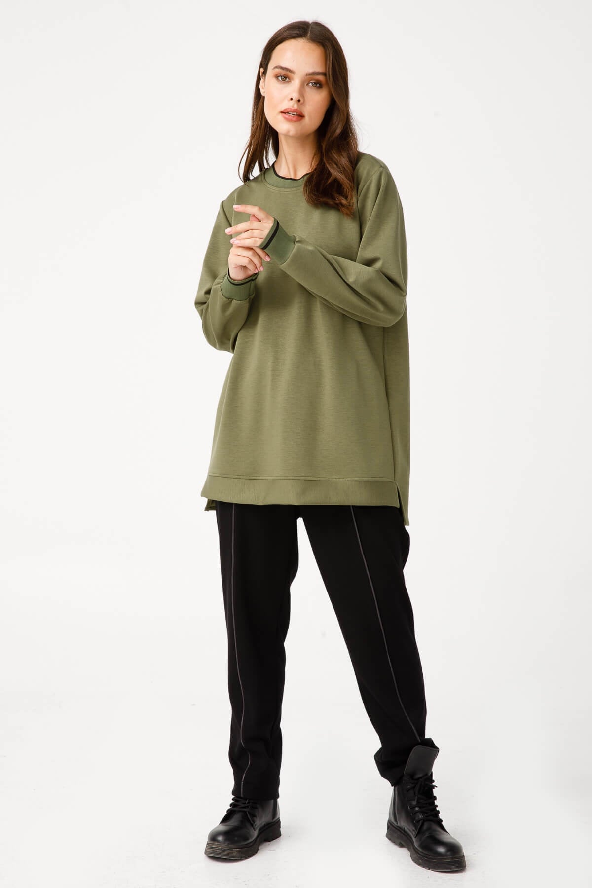 Modailgi  Ribanalı Basic Tunik Haki