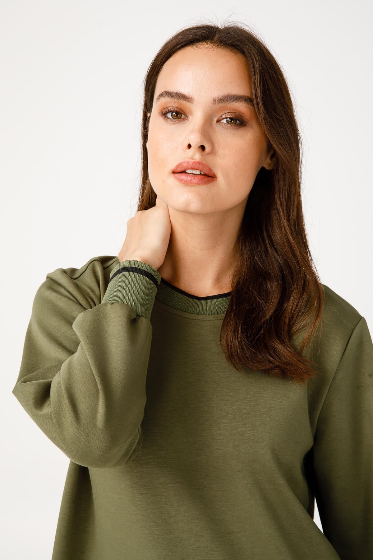 Modailgi  Ribanalı Basic Tunik Haki