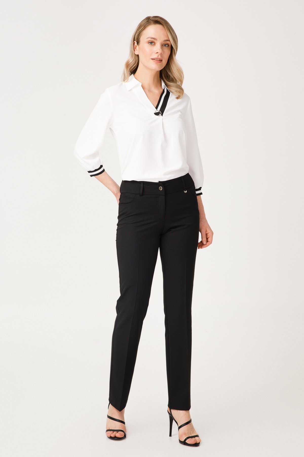 Modailgi  Ribanalı V Yaka Bluz Ekru