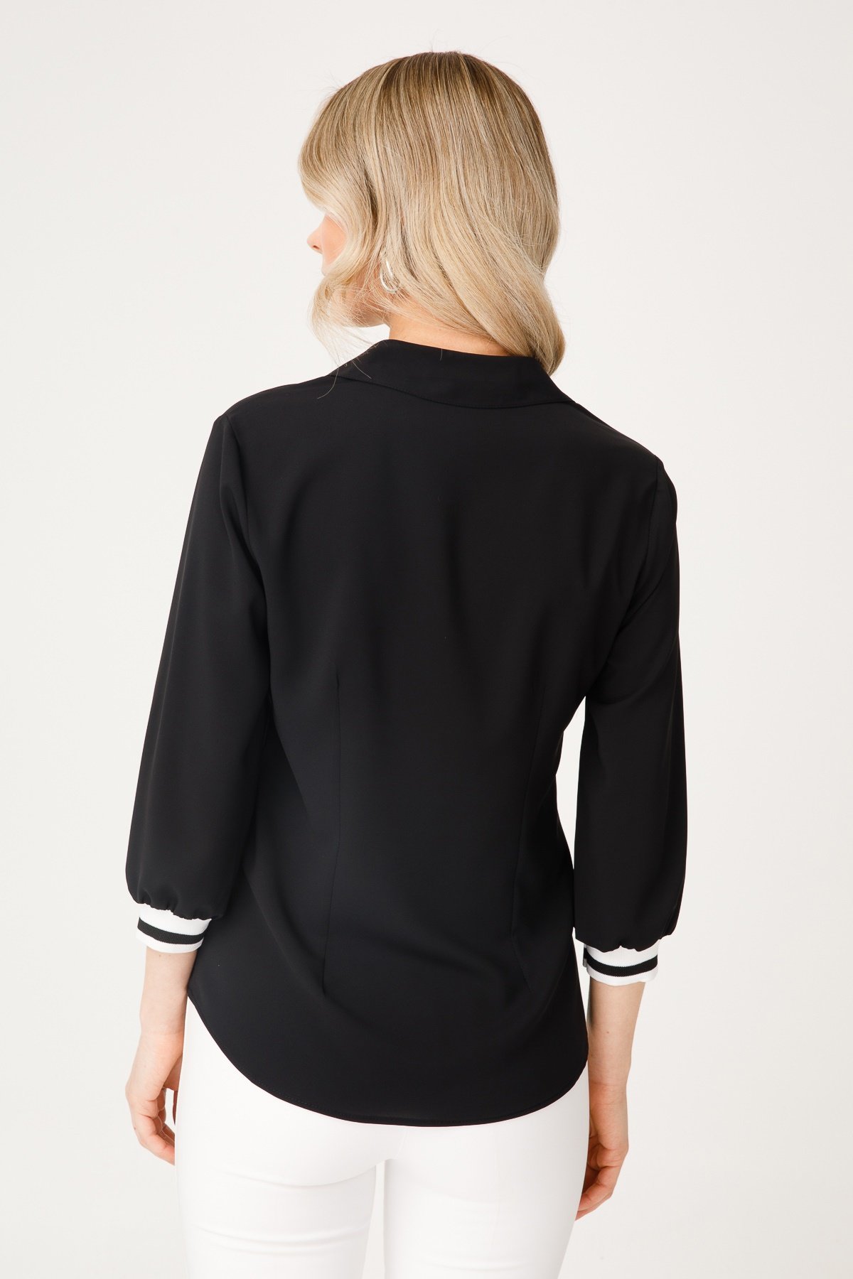 Modailgi  Ribanalı V Yaka Bluz Siyah