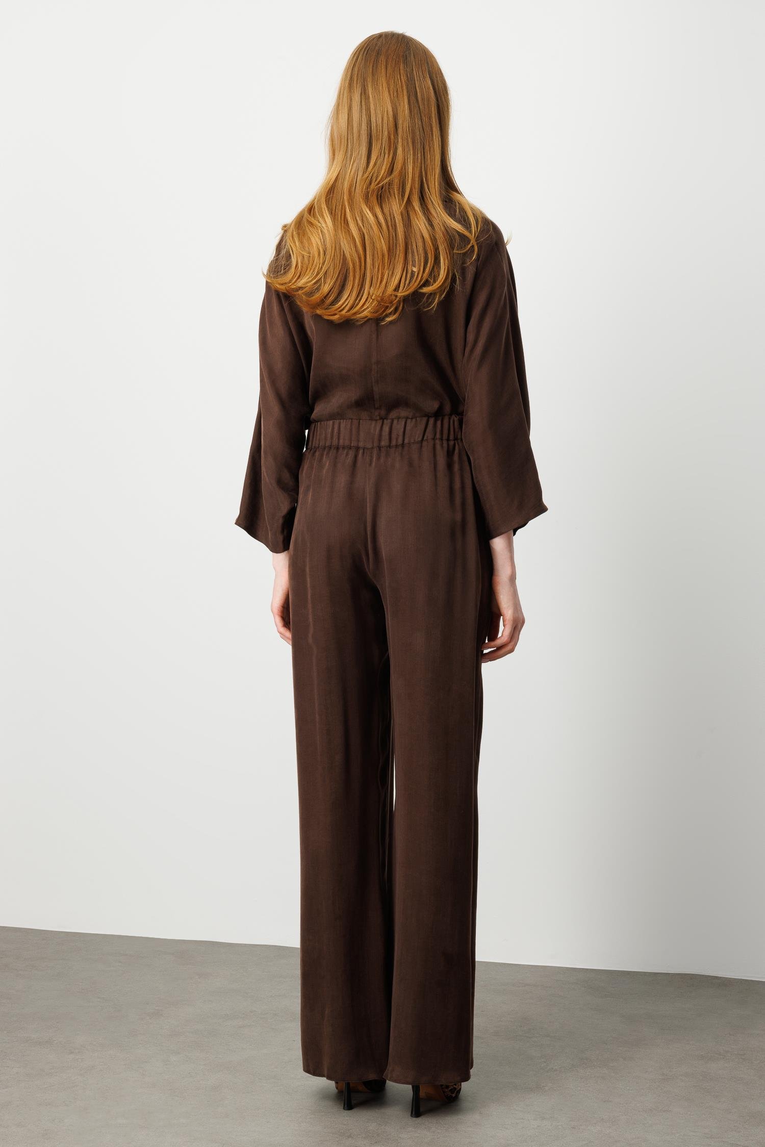 Modailgi  Rivet Detaylı Arkası Lastikli Büzgü Ve Yan Cepli Yüksel Bel Pantolon - 10025 Kahve