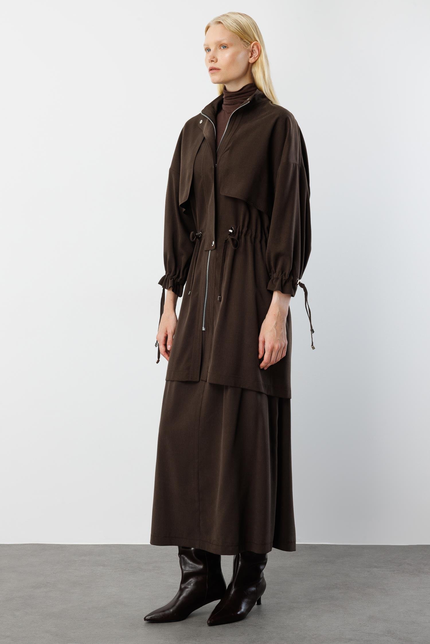 Modailgi  Rüzgarlıklı Beli Büzgülü Tunik Kahve