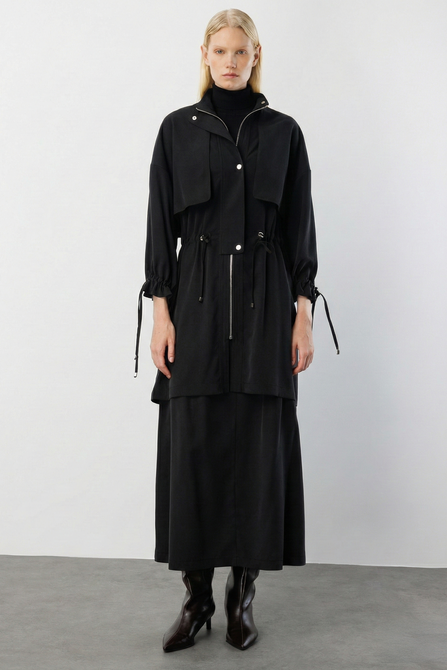 Modailgi  Rüzgarlıklı Beli Büzgülü Tunik Siyah