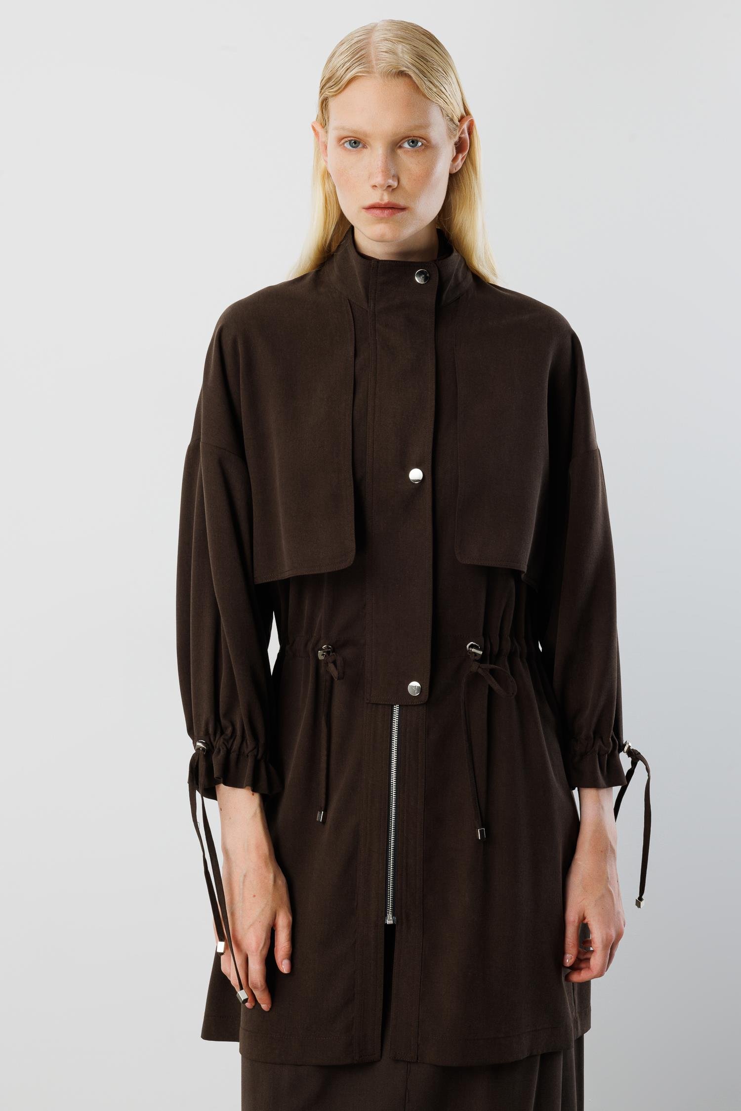 Modailgi  Rüzgarlıklı Beli Büzgülü Tunik Kahve