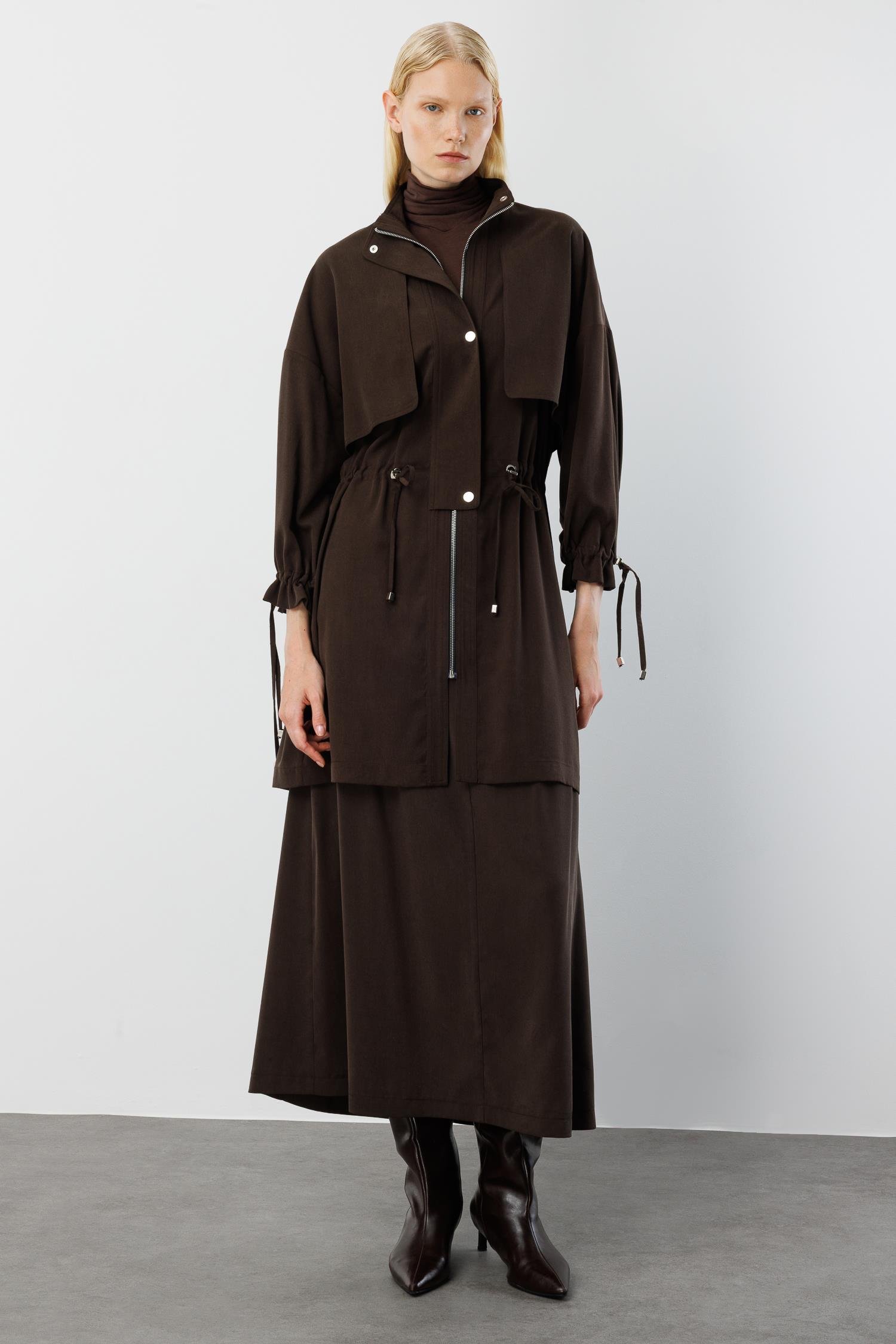 Modailgi  Rüzgarlıklı Beli Büzgülü Tunik Kahve