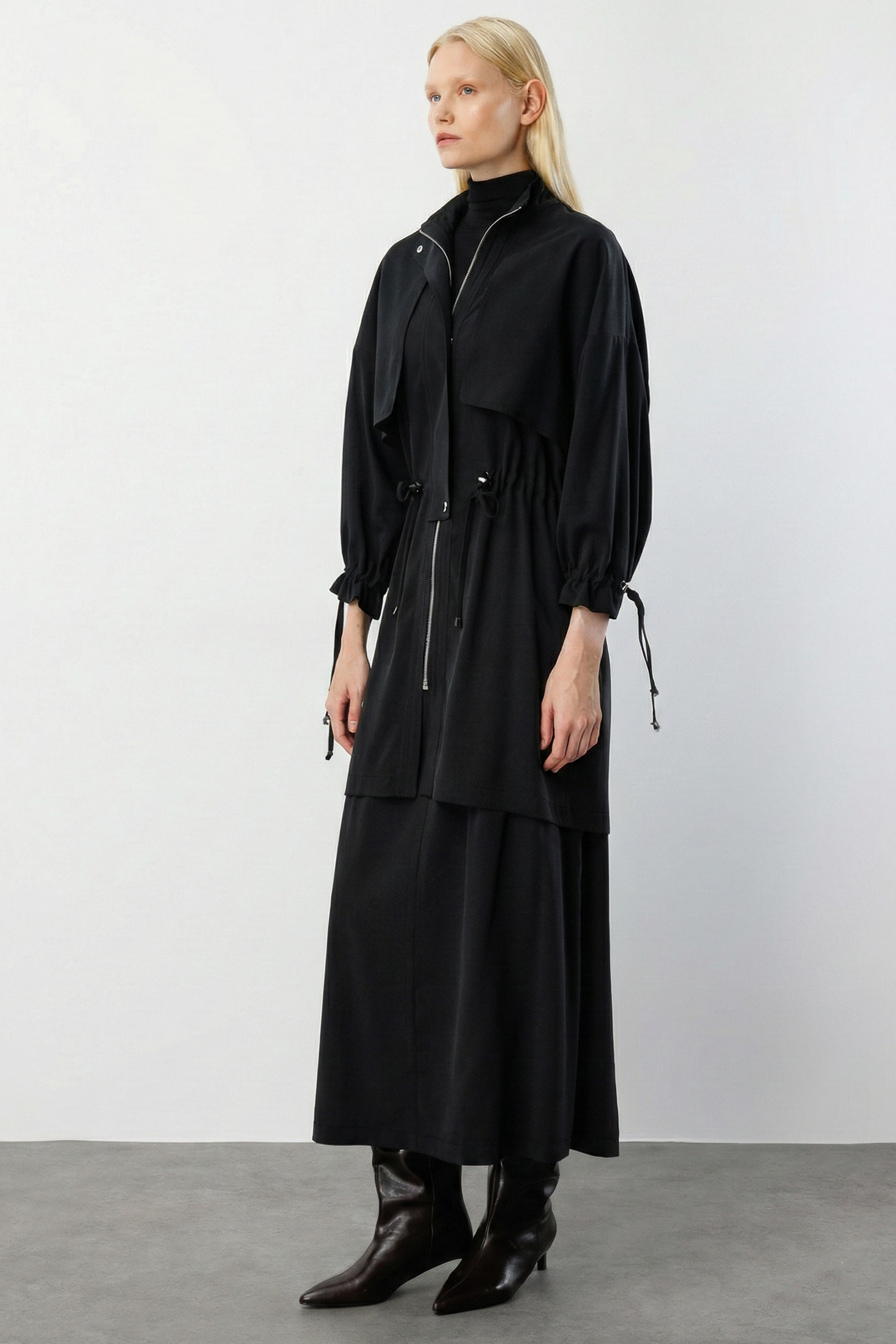 Modailgi  Rüzgarlıklı Beli Büzgülü Tunik Siyah