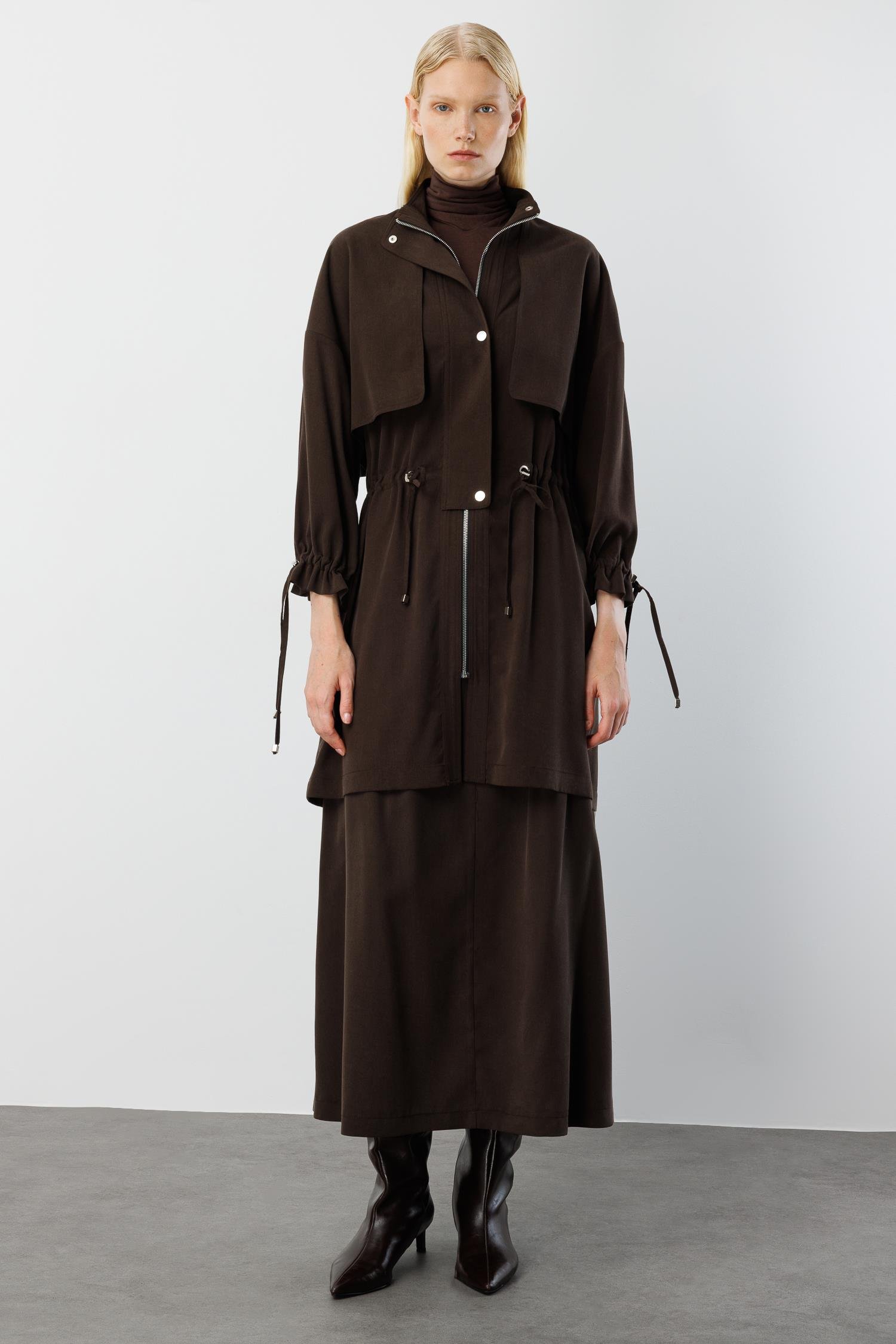 Modailgi  Rüzgarlıklı Beli Büzgülü Tunik Kahve