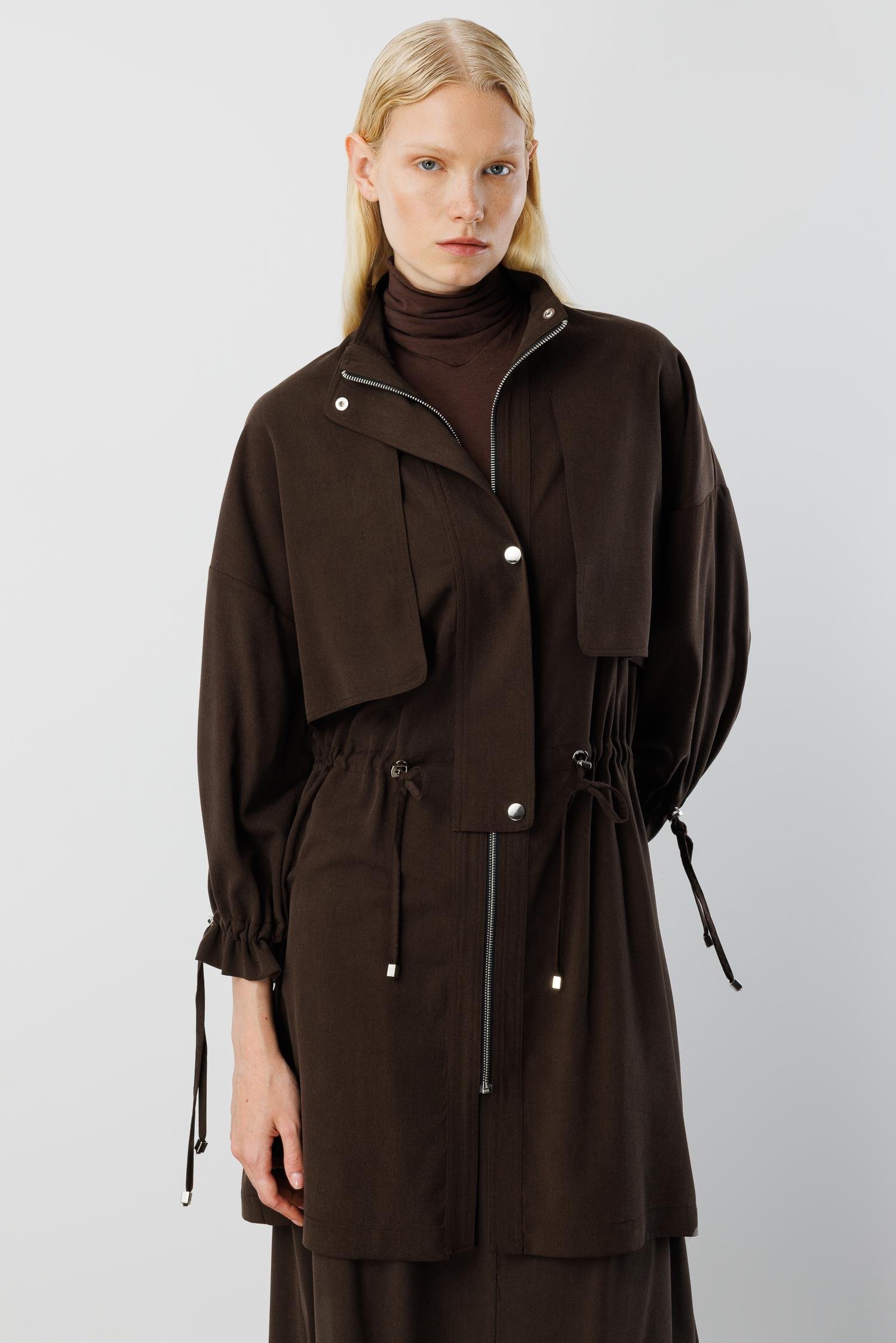 Modailgi  Rüzgarlıklı Beli Büzgülü Tunik Kahve