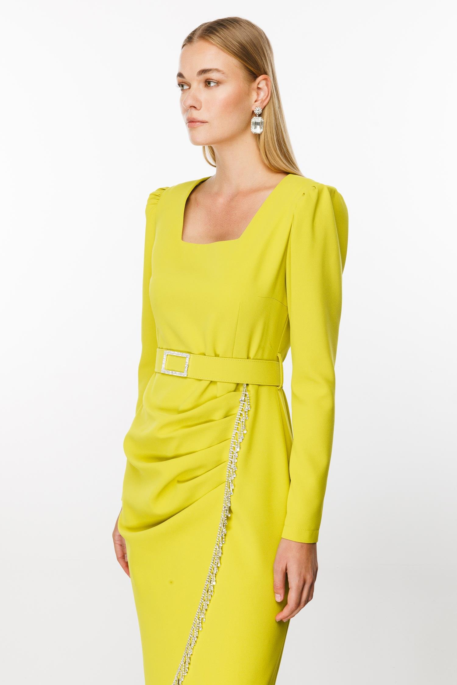 Modailgi  Saçak Taş Detaylı Anvelop Elbise Asit