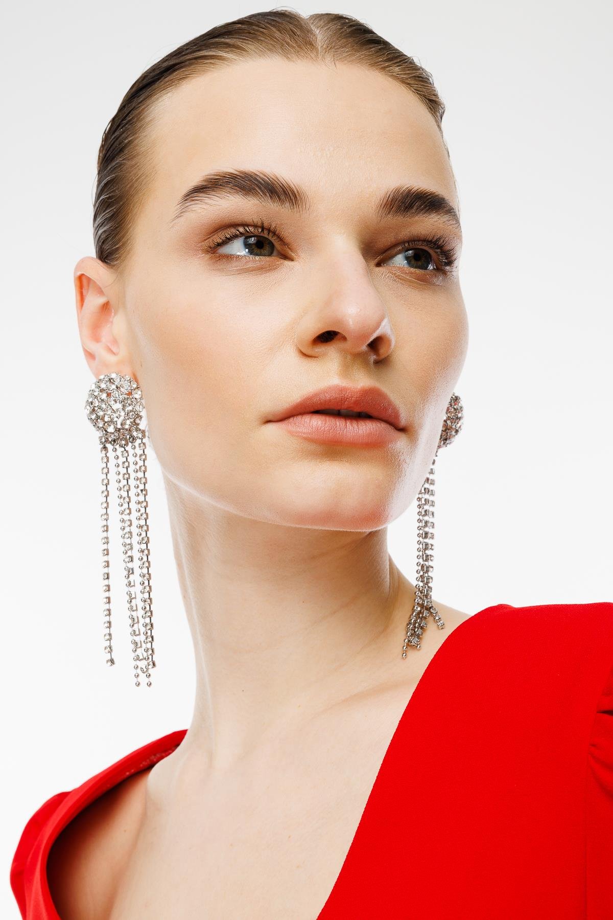 Modailgi  Saçak Taş Detaylı Anvelop Elbise Kırmızı